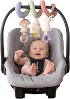 Itzy Ritzy Spiral Car Seat & Stroller Activity Toy - Pastel Rainbow Hanging Mirror, Dangling Ring & Textured Ribbons for Babies 0+ Months