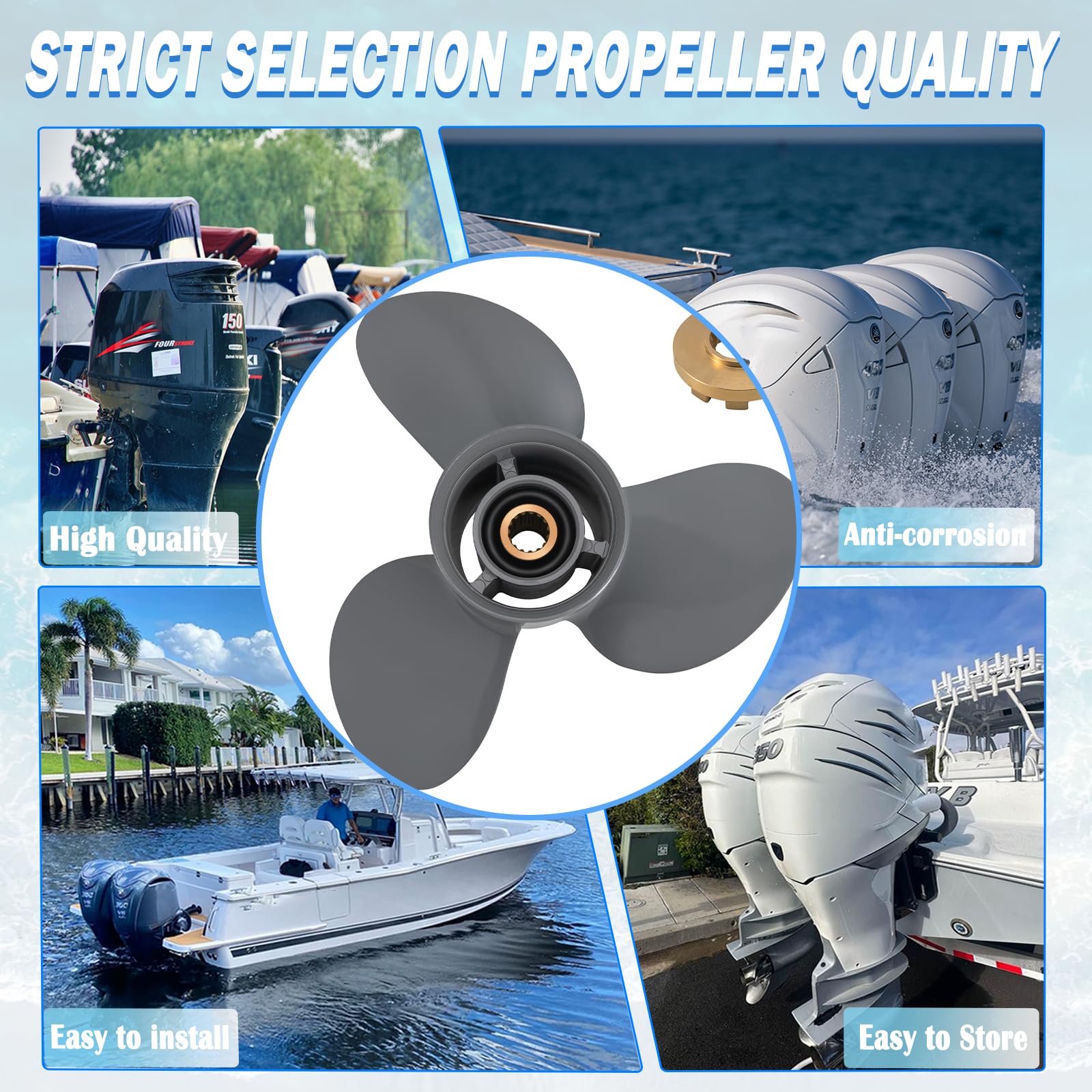Upgrade Aluminium 13 3/4 x 13 Außenbord-Boot-Propeller passend für Honda-Motoren BF60/75/90/100/115/130 PS, 15 Verzahnung, OEM 58130-ZW1-013AH 13,75 x 13 Prop RH