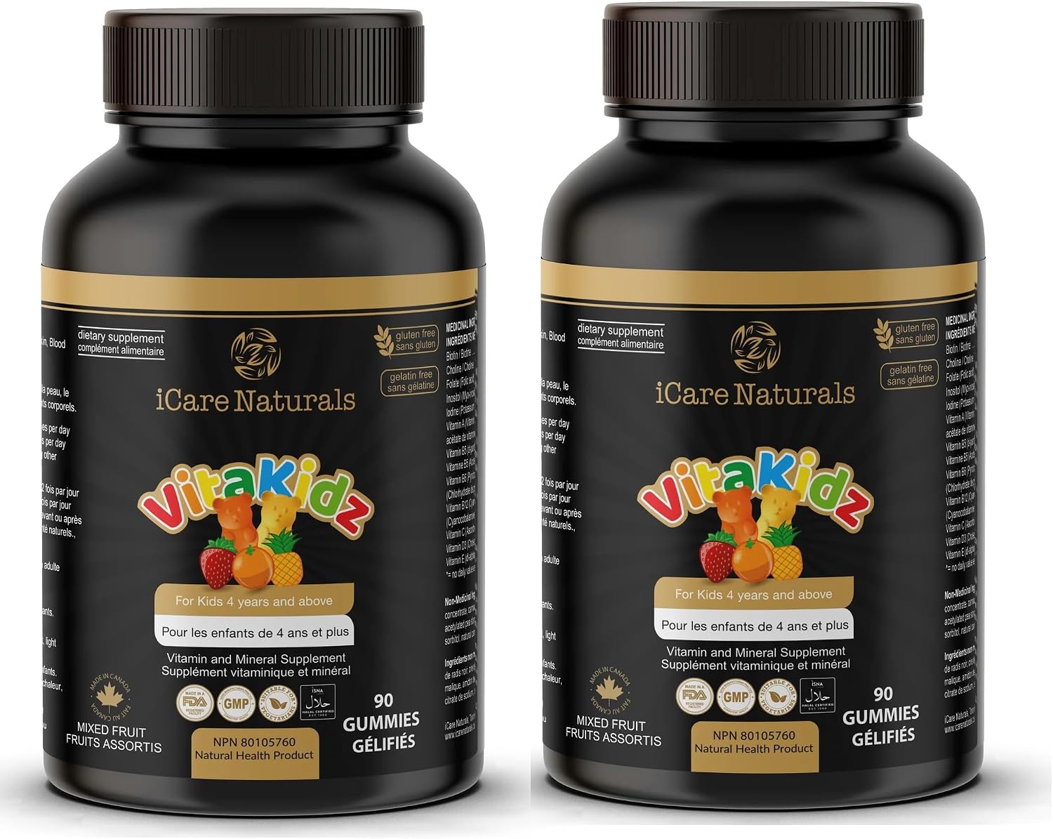 VitaKidz â Twin Pack Multivitamin Gummies for Kids - Halal Gummies, Vegetarian Friendly, Gluten Free - No Artificial Flavor or Colors or Sweeteners - 90 X 2 count = 180 Count