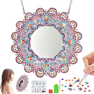 WuGU Diamond Painting Mirror Craft Set Children's Mandala Cosmetic Mirror Gifts Girls 5 6 7 8 9 10 11 12 Years, Creative Crafts Girls Birthday Gift Toy from 5-12 Years