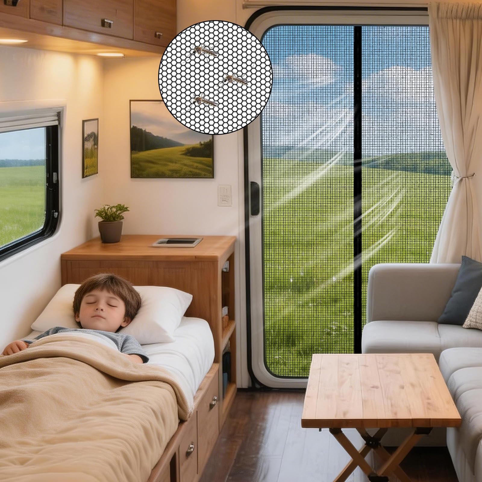Mosquitera Magnética para Puerta Corredera VW T5 T6, Mosquitera Lateral Cortinas Anti, Red Anti Mosquitos Furgoneta, Red de Sombra Camping y Viajar, Protección contra Insectos Solar