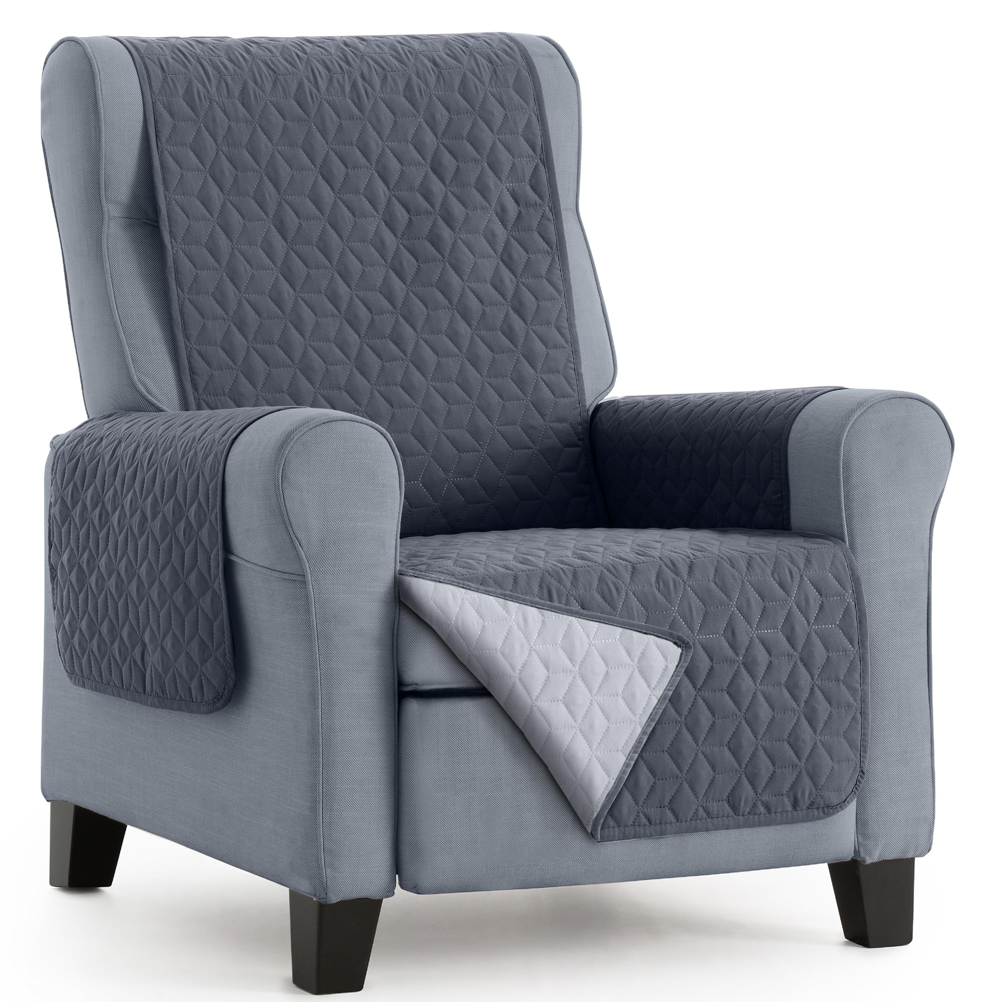 Protector Sillon Orejero Relax. Funda para Sillon Acolchada Bicolor Reversible. Cubre Sillon Mascotas. Paris. Color Gris-Gris Claro. Sillon 1 Plaza 55 cm