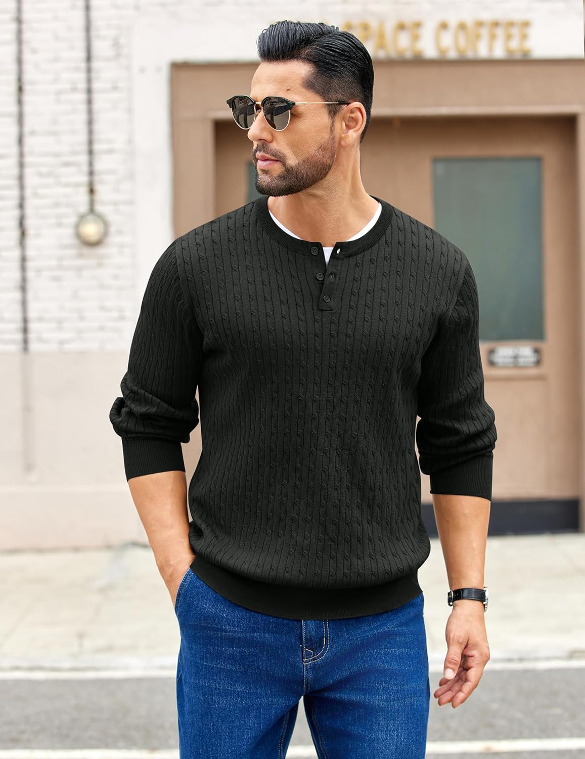 COOFANDY Men's Knit Henley Sweater Long Sleeve Button Down Fall Sweaters and Pullovers - Image 2
