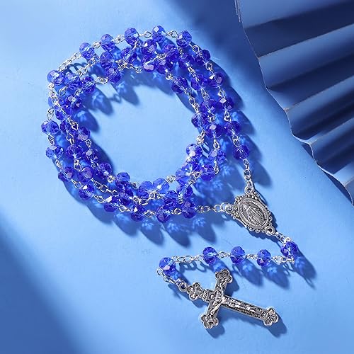 Miniatura 2 de Collar de cuentas de cristal de rosario católico con medalla milagrosa Crucifijo Crucifijo Rosario de comunión