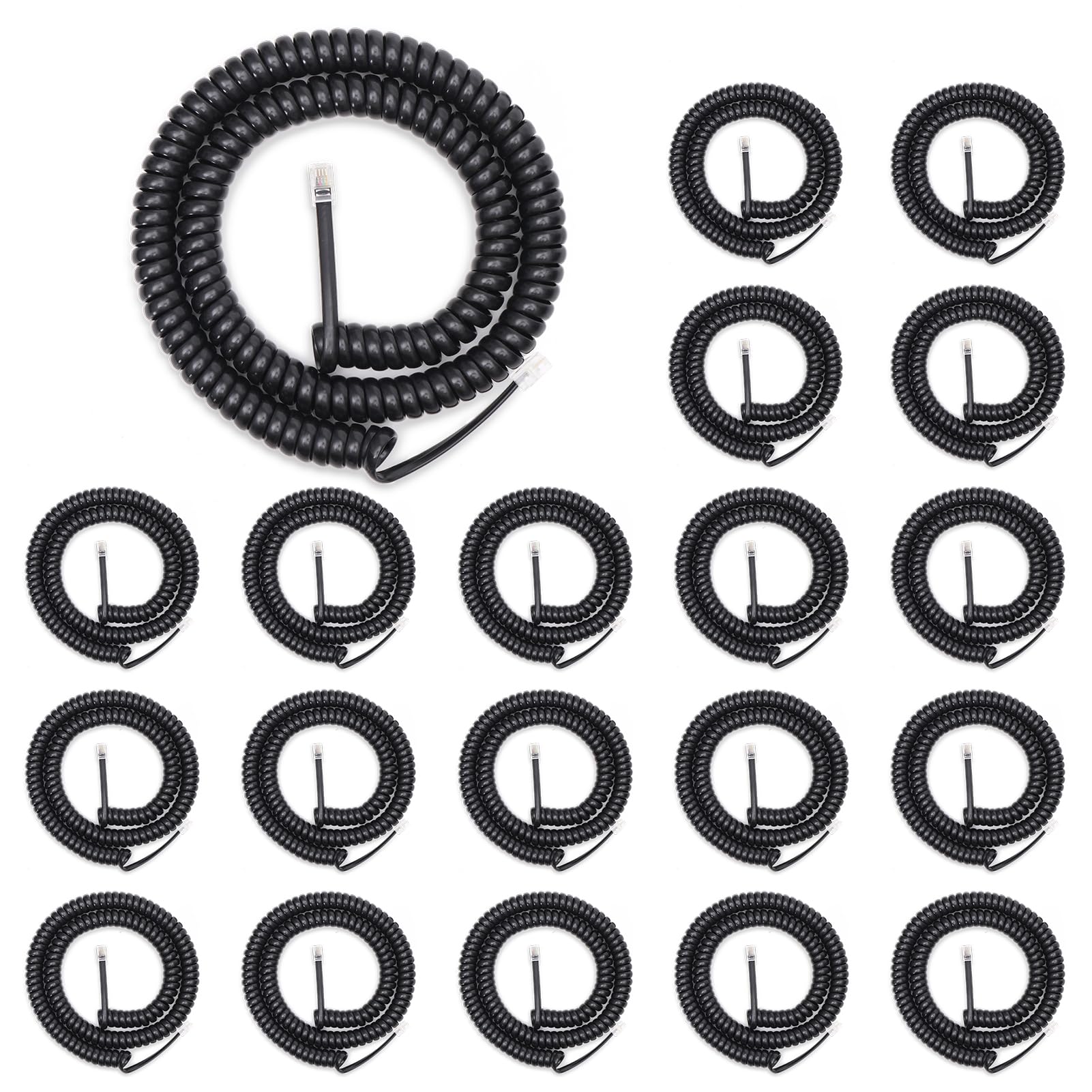 Awishwell 20 Pack 12FT Phone Cord for Landline, 1.4FT Coiled, Black Telephone Cord, NoTangle Telephone Cords for Landline Phones Use for Corded