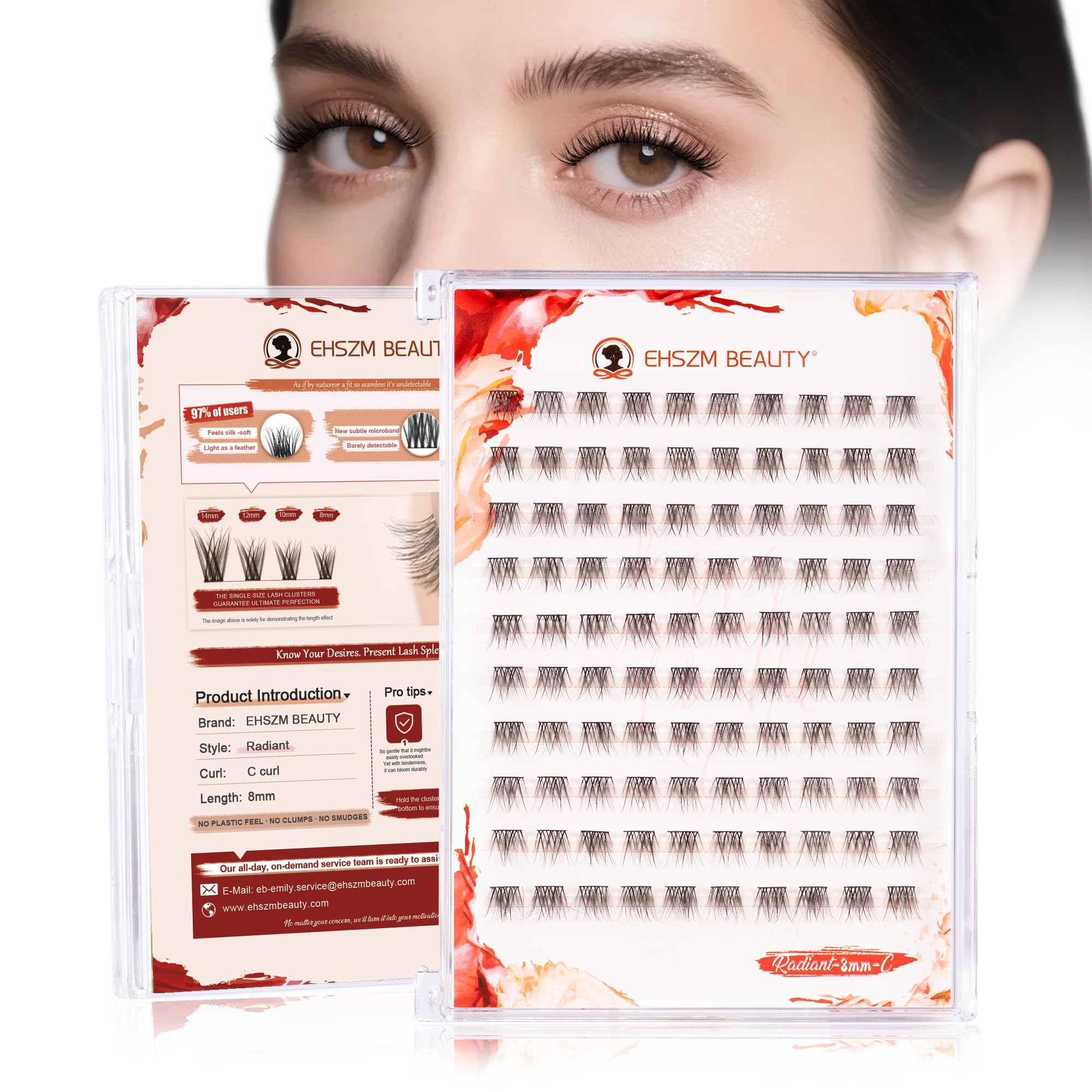 EHSZM BEAUTY 8mm Fine-Wisp Short Lash Clusters - C Curl, Barely-There Naked Look, Ideal for Sparse Lashes & Hooded Eyes, Inner Corner Fill (Individual