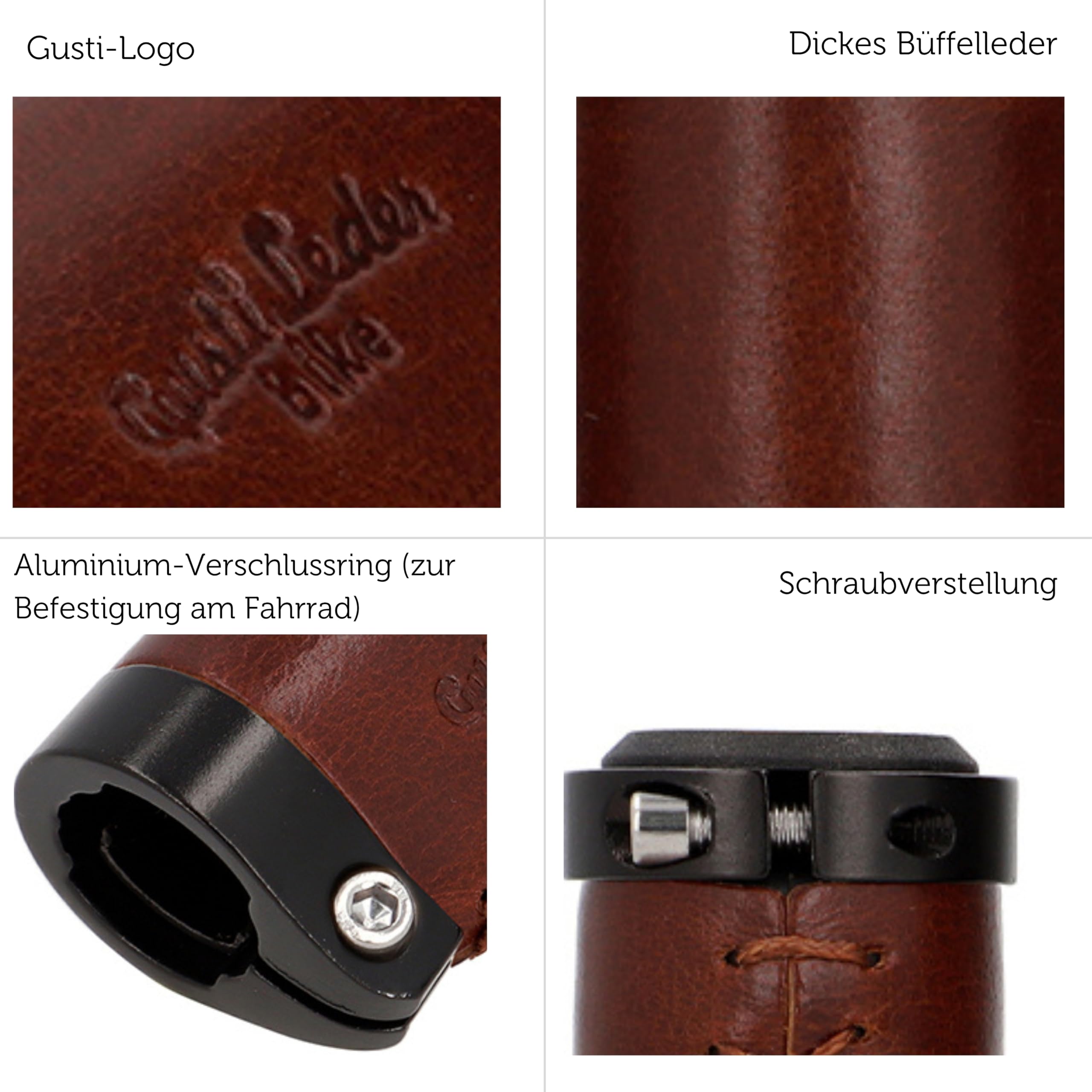 Gusti Lenkergriff Leder - Phil A. Griff Fahrrad Fahrradgriff Ledergriff Leder Metallring Silber matt