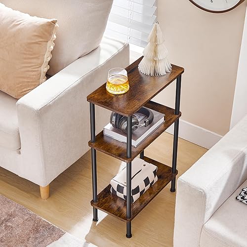 Miniatura 2 de HOOBRO Mesa auxiliar estrecha de 3 niveles, juego de 2, mesa auxiliar delgada, estante de almacenamiento para mesita de noche delgada, montaje
