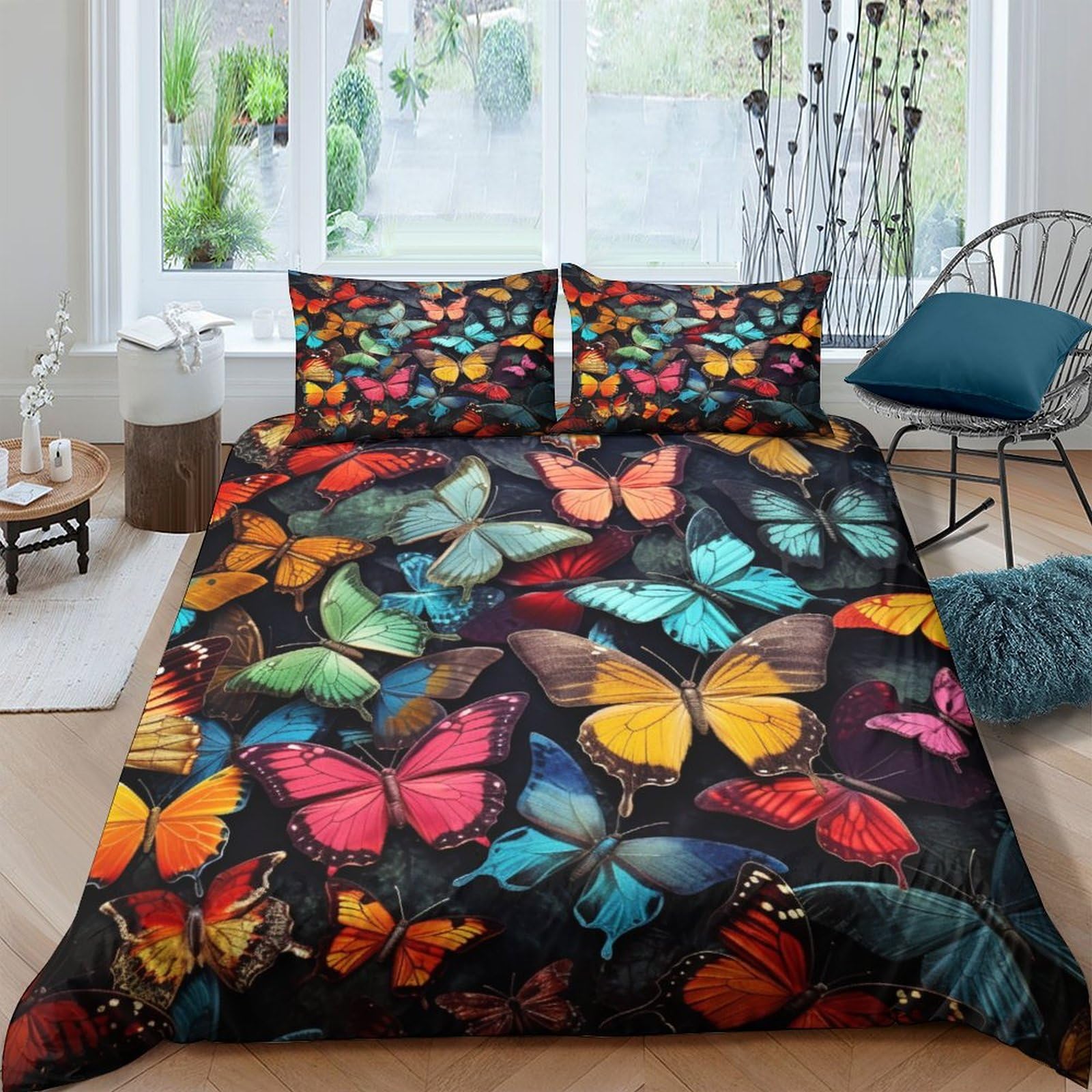 Housses de couettes papillon 3D microfibre parure de lit 3 pièces 200x200cm