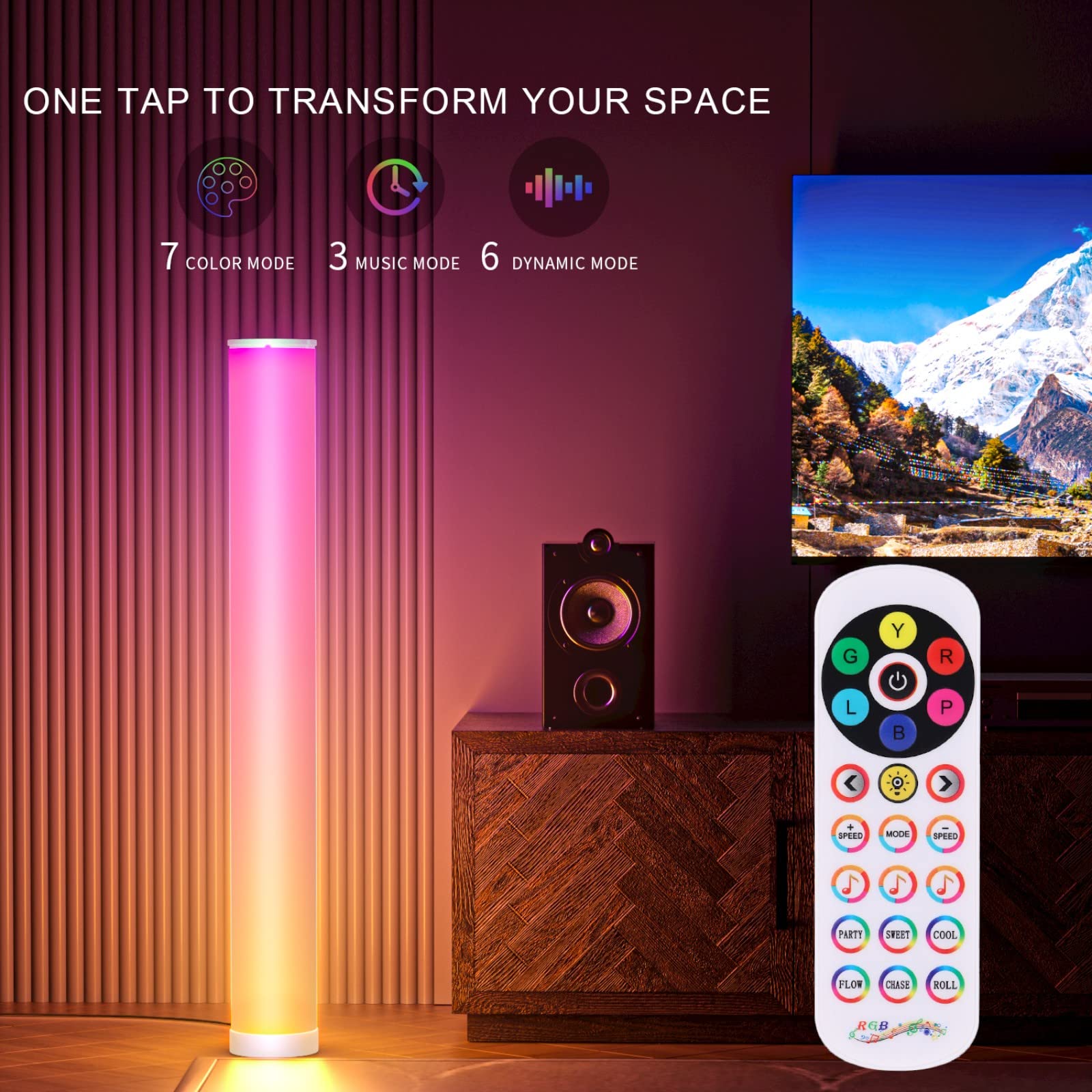 Streamlet Led Floor Lamp, RGBIC Color Changing Modern Corner Lamp with Music Sync for Living Room Bedroom, 41'' Standing Lamp Mood Lighting Night Light with APP Control