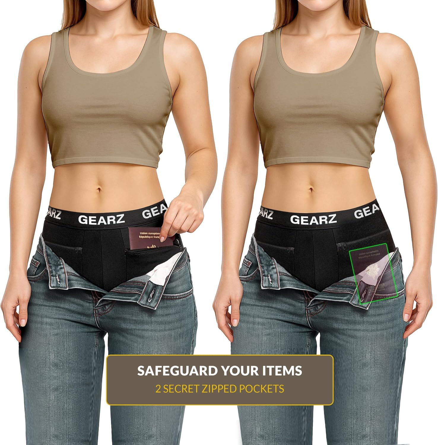 GEARZ 3 Packs Women's Hidden Pocket Travel Panties - Pickpocket Proof Travel Underwear Pockets - Anti Theft Wallet