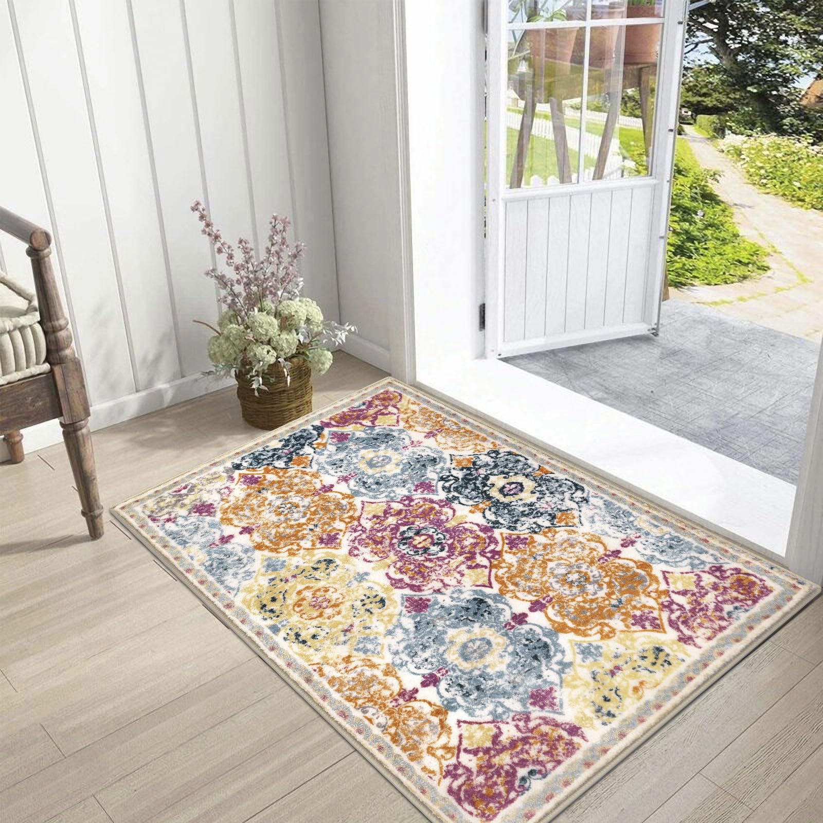 Vaukki Hallway Runner Rug, Vintage Shaggy Soft Laundry Rug Runner, Non Slip Entryway Runner Mat, Washable Farmhouse Kitchen Area Carpet for Bathroom,