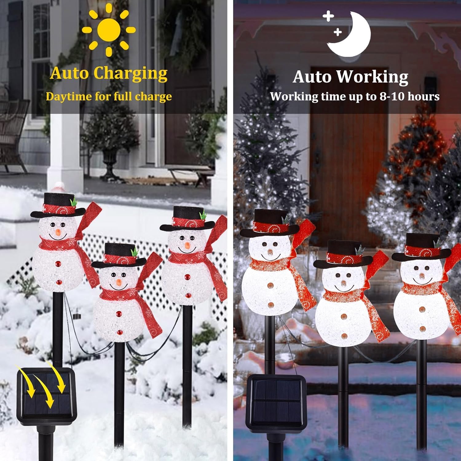 lightshine 3pcs snowman shape solar christmas lights decorations, solar landscape pathway stakes lights, outdoor christmas decor for garden, yard, patio, porch (white)