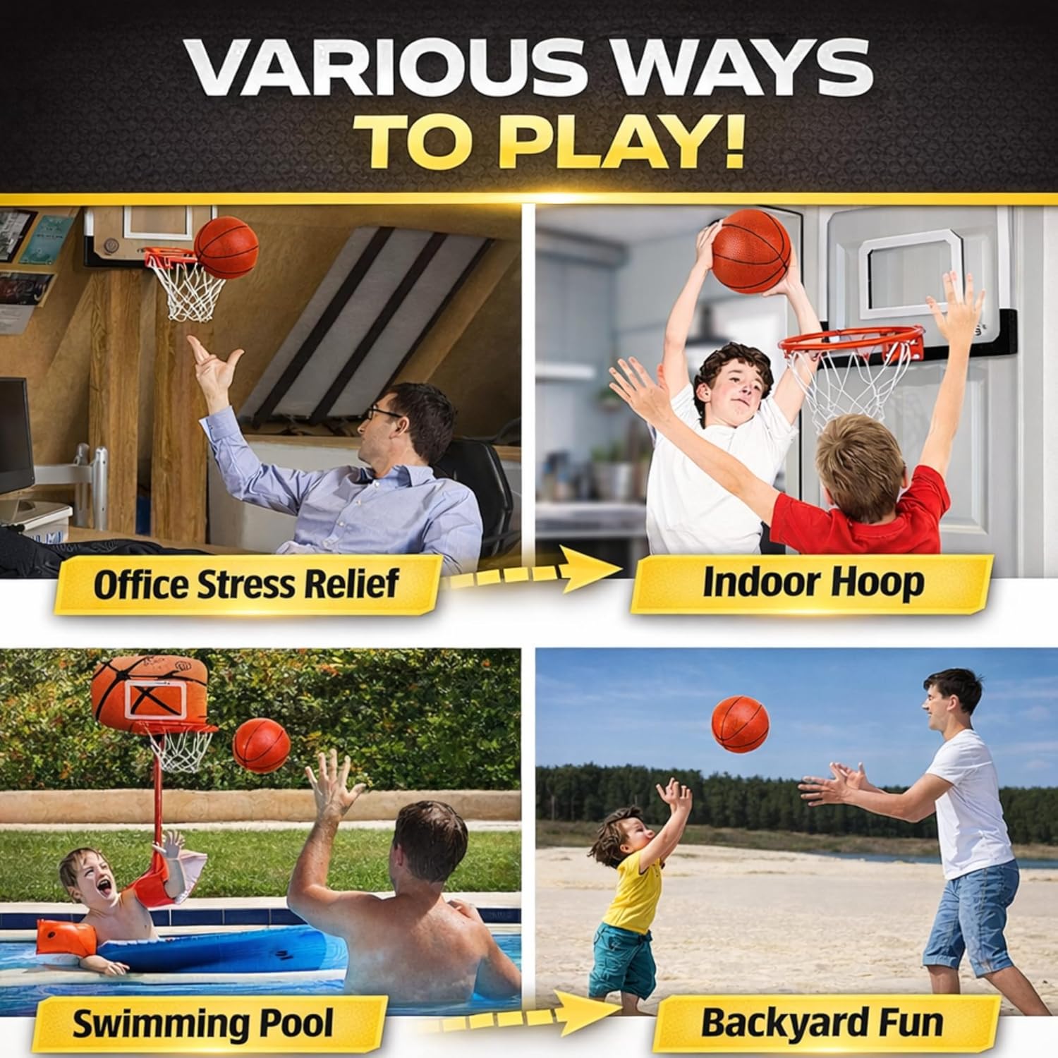 4 Pack Mini Basketballs for Mini Hoops, 6 Inch Inflatable PVC Basketball Balls with Pump & Needle, Rubber-Like Textured Grip, Indoor Outdoor Replacement Balls for Door, Pop-A-Shot & Trampoline Hoops