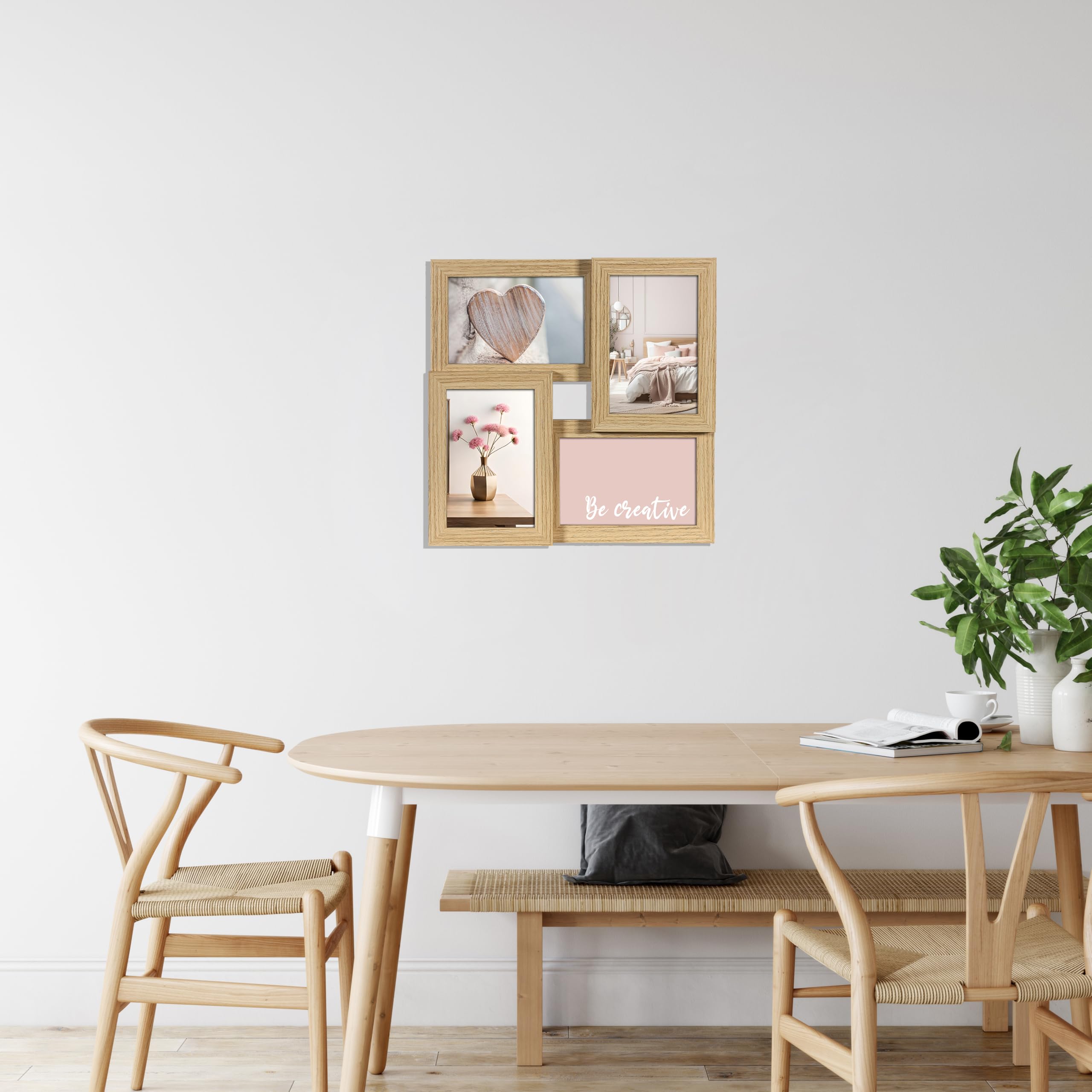 Wackadoo fotolijsten set van 5 stuks vierkant 13x13 cm eiken fotowand fotolijst met glas Picture frame hout met passepartout 10x10 cm