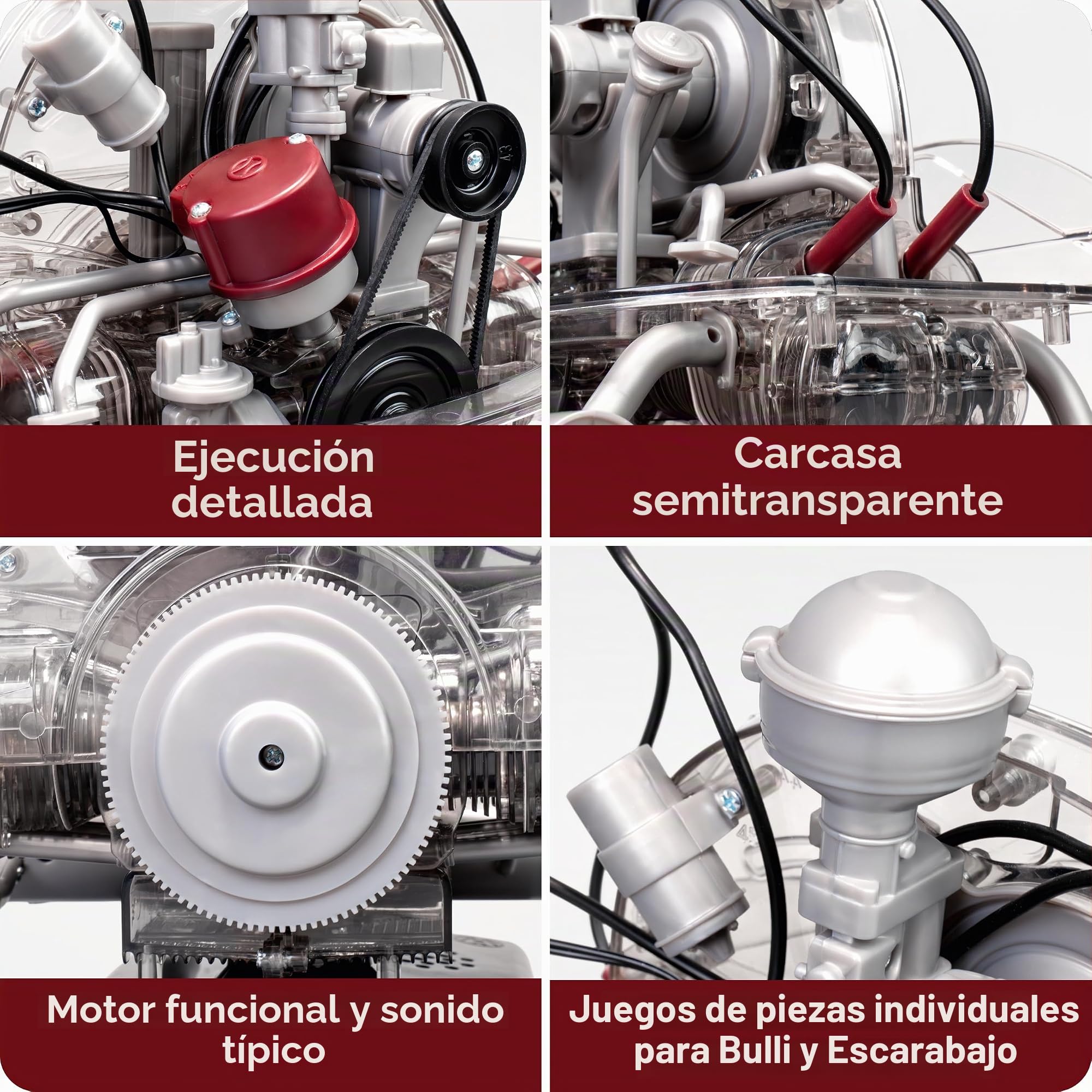 FRANZIS 67308 – Volkswagen VW 4 Cilindros Motor Boxer 2 en 1, Fiel Motor a Escala 1:4, Incluye módulo de Sonido, Instrucciones y Libro de acompañamiento de 100 páginas