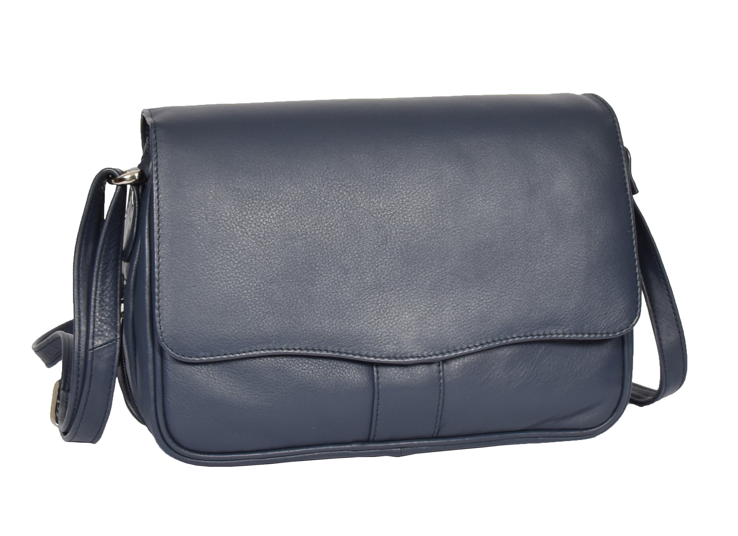 House Of Luggage Women's Blue Real Leather Flap Over Organiser Cross Body Bag Satchel Messenger Style Hlg817