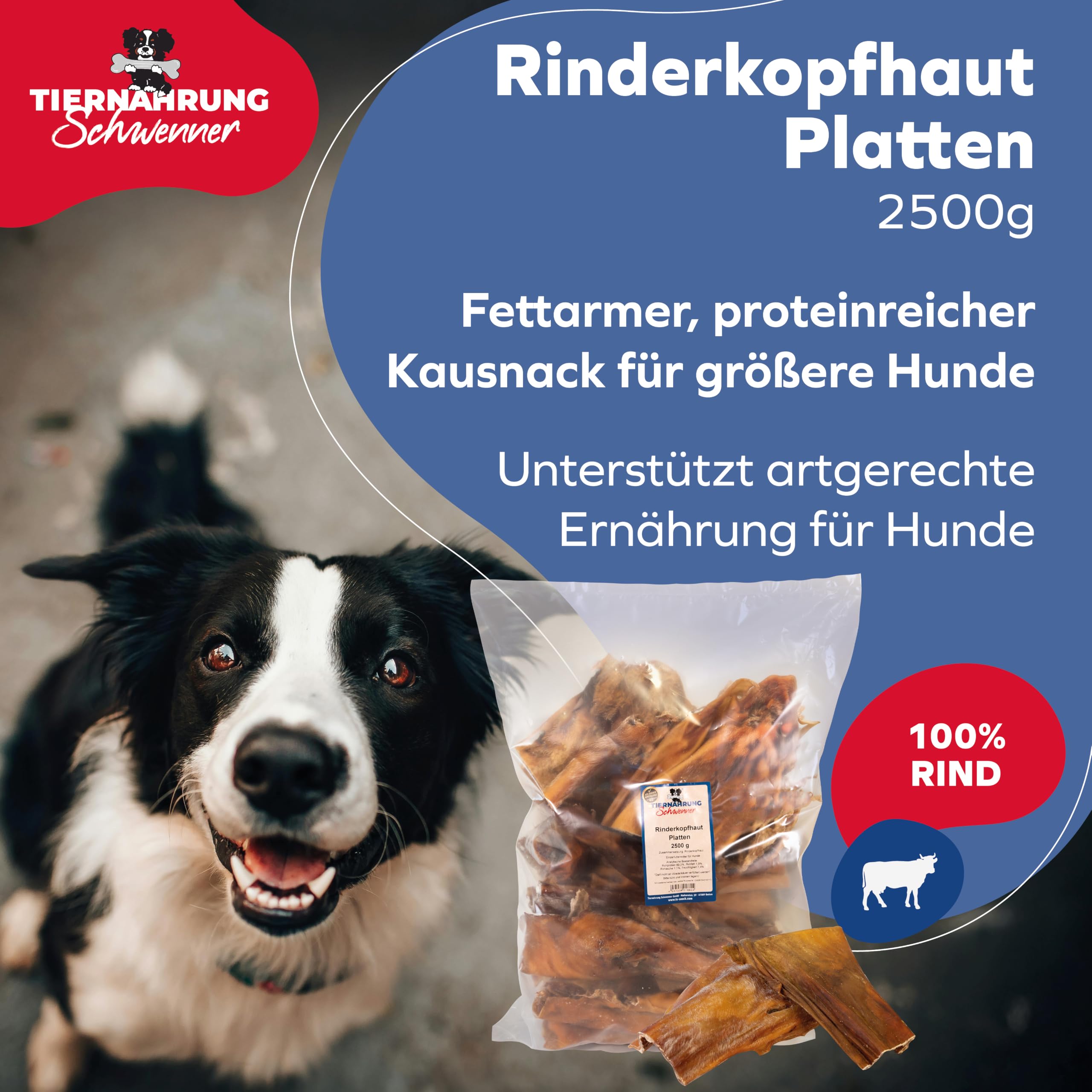Rinderkopfhautplatten getrocknet - Dog Snacks Zahnpflege Hund - Hunde Kauartikel 2500g