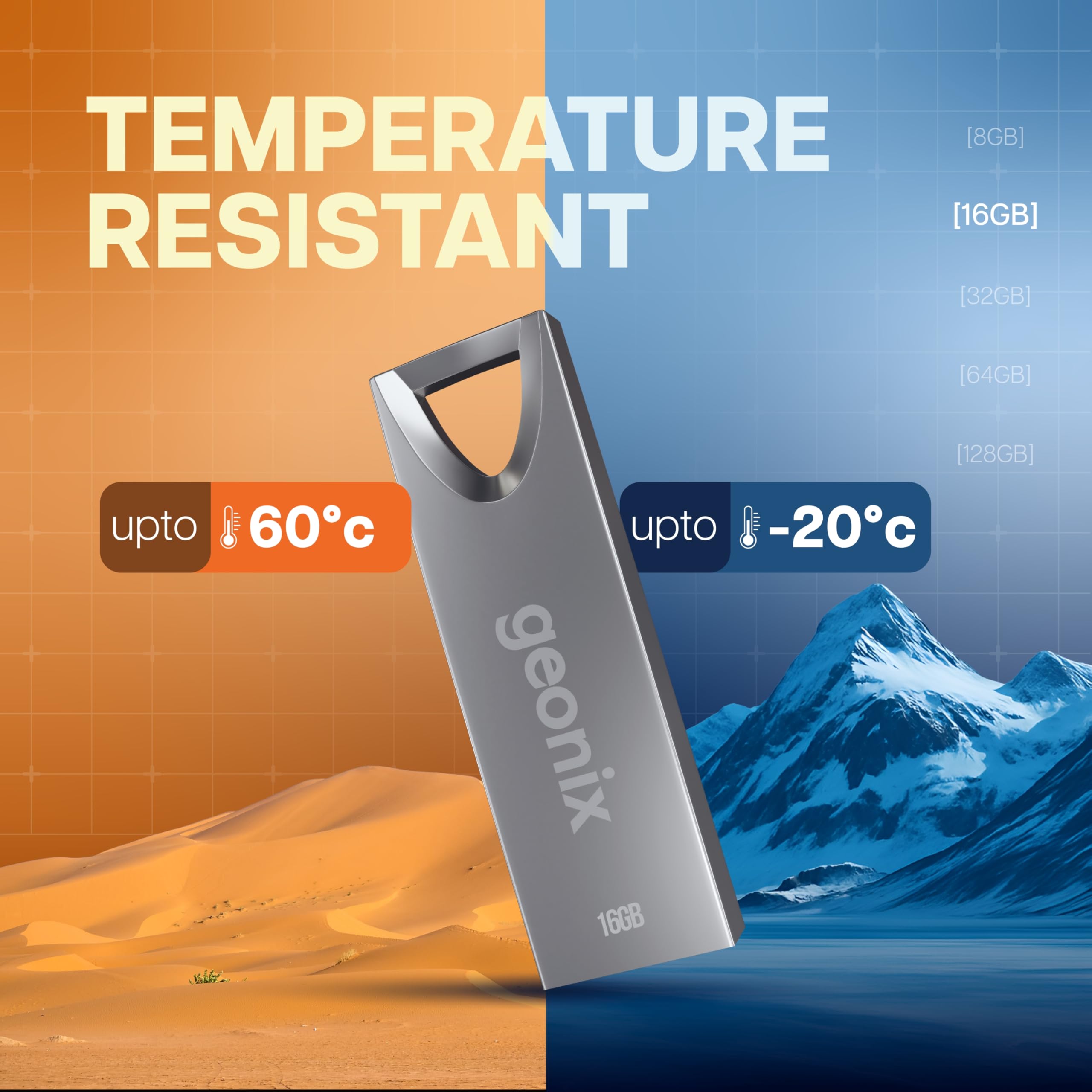 Geonix 16GB Pendrive - Silver with Keyring -5