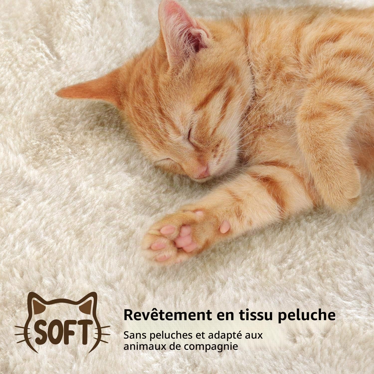Abician Arbre à Chat Hauteur 107cm Griffoir, Tour de Jeux en Sisal pour Chatons, 3 Plateformes/Panier/Cachette, Multiniveau, Design, Beige