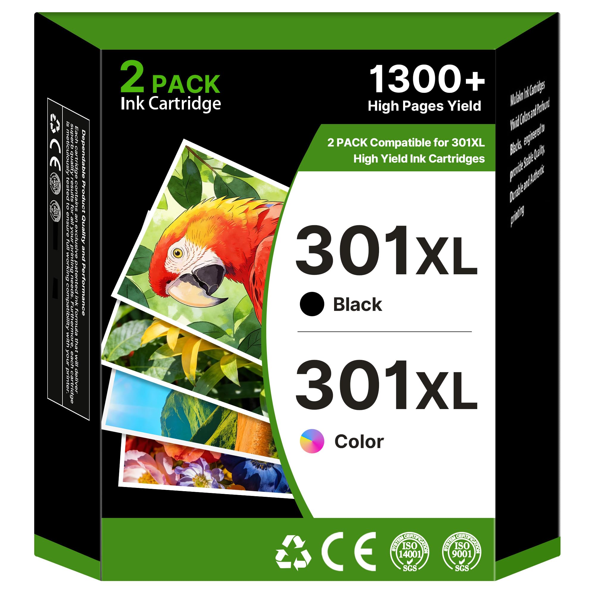 301XL Sostituzione per Cartucce HP 301 Nero e Colore per Envy 4500 2-Pack | 301 XL con chip, Sostituzione per Cartucce HP Envy 5530 5532 Deskjet 2540 2510 1510 2050 2050a 3050a Officejet 4630 2620 4636