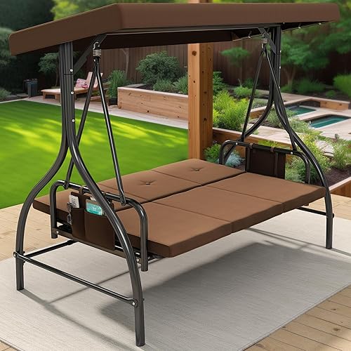 YITAHOME Columpio de porche de 3 asientos para patio al aire libre, silla columpio resistente con toldo ajustable cojín extraíble, adecuada para disponible en Yaxa Venezuela
