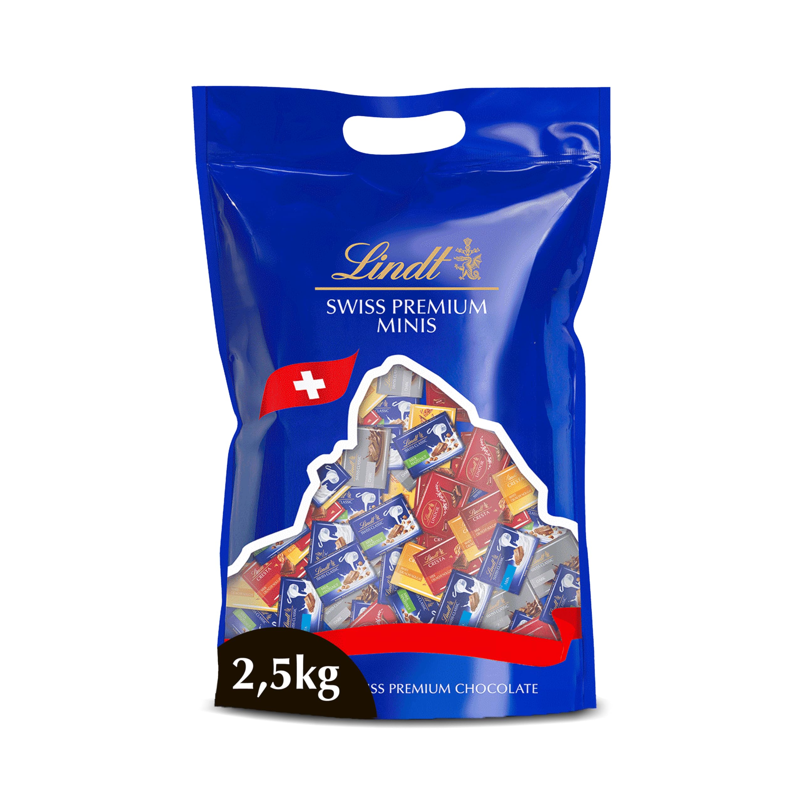 Lindt - Maxi Sachet Napolitains SWISS PREMIUM CHOCOLATE - Assortiment de Minis Chocolats au Lait, Lait-Noisette, Lait et éclats de Nougat, Blanc et éclats de Nougat, Noir et Lindor Lait, 2,5kg