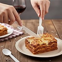 Vista 6 de Juego de cubiertos 100% compostables, 300 tenedores, cucharas y cuchillos desechables, utensilios resistentes a base de plantas de 7 pulgadas