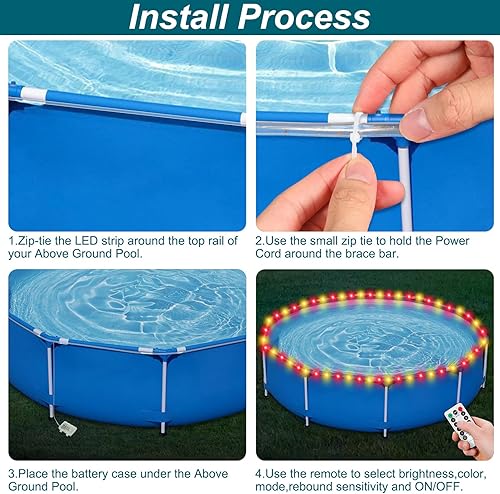 Miniatura 4 de Luces LED para piscina luces LED sumergibles de 39 pies con 8 modos control remoto tira de luz LED inflable para piscina multicolor que cambia por