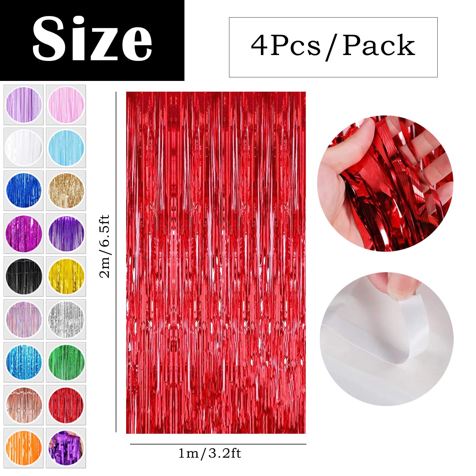 Red Tinsel Curtain Party Backdrop,4pcs 3.2ft x 6.5ft Foil Curtain Christmas Decorations,Red Foil Fringe Streamers Metallic Tinsel Door Hanging Foil Flow Silk Streamers for Christmas Holiday Party - Image 2