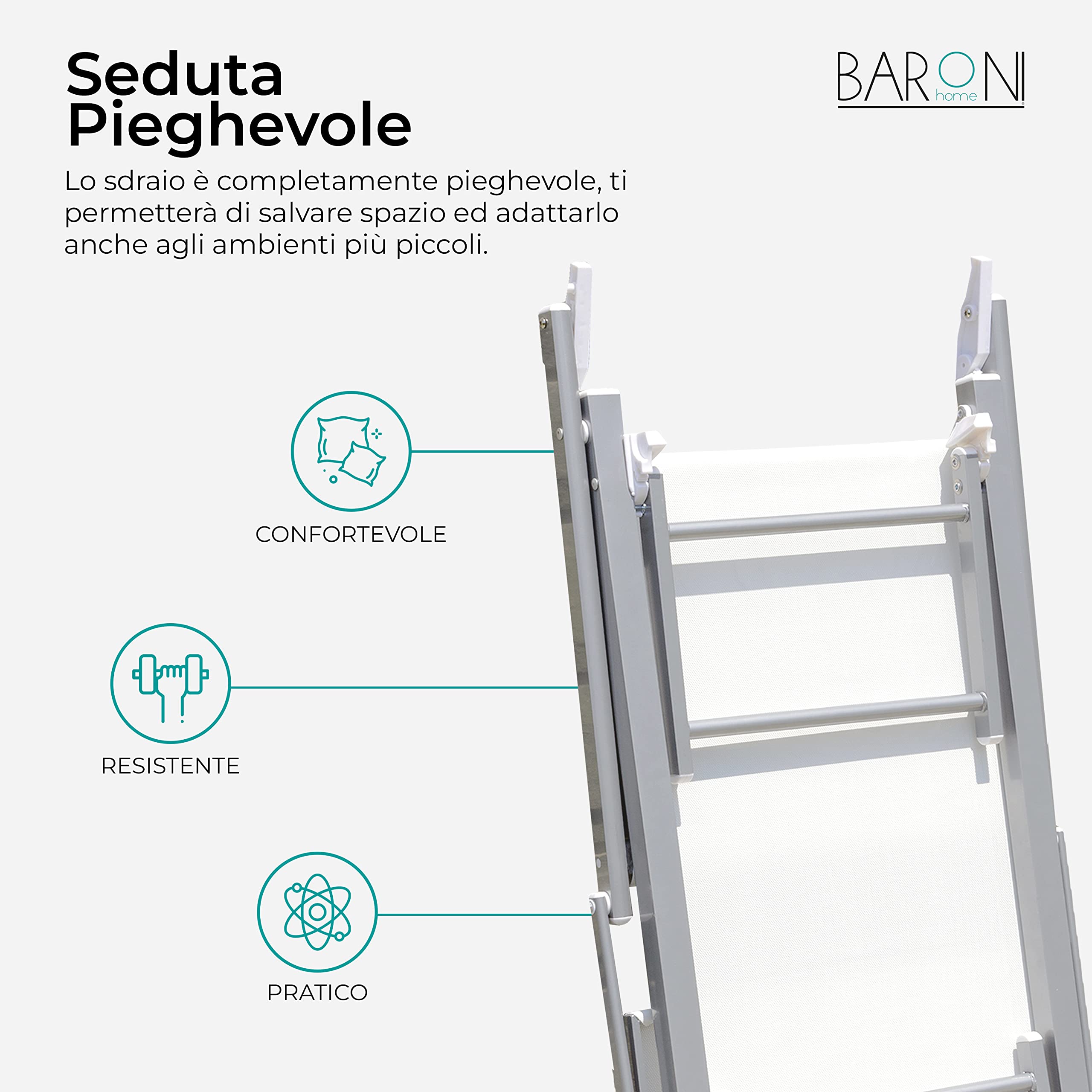 Baroni Home Set 2 Lettini Prendisole in Alluminio con Tetto Parasole, 60x190x35 Bianco