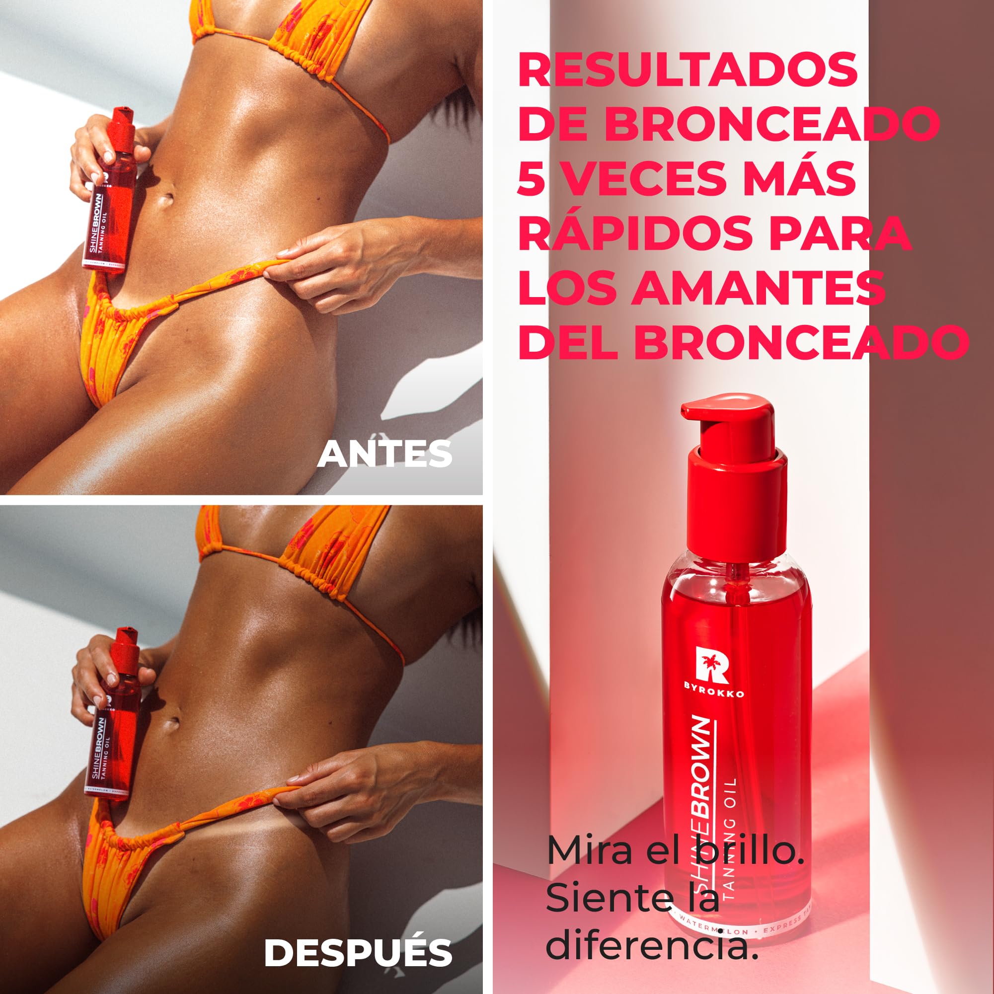 BYROKKO Shine Brown Watermelon Acelerador de Bronceado en Aceite (145 ml), Bronceador Corporal Superrápido para un Bronceado Óptimo, Aceite Bronceador eficaz en Soláriums y al Sol