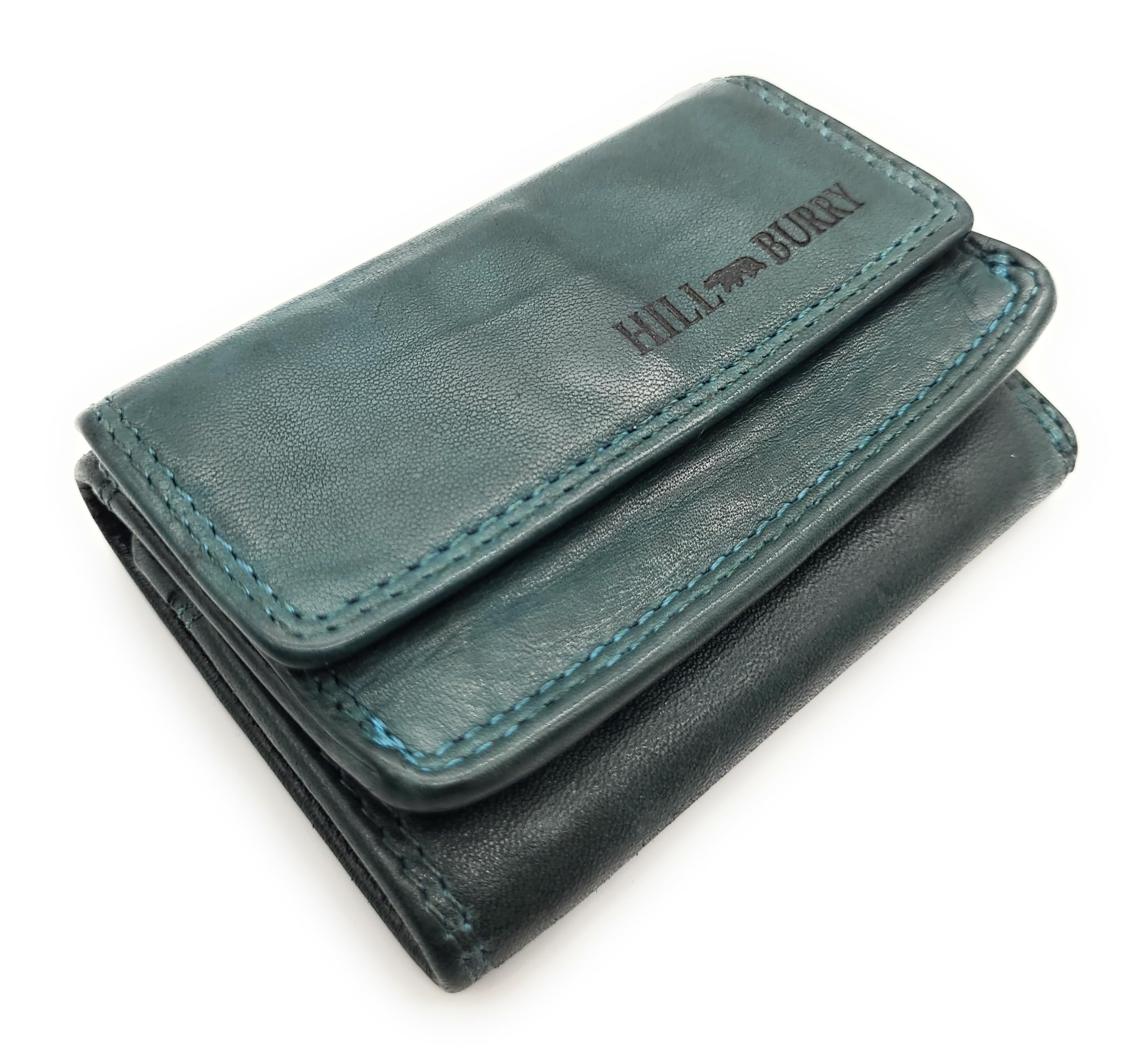 Mini cartera para hombre y mujer de piel auténtica – Cartera compacta de piel con protección RFID, compartimento para monedas, ranuras para tarjetas y botón a presión, cartera vintage pequeña