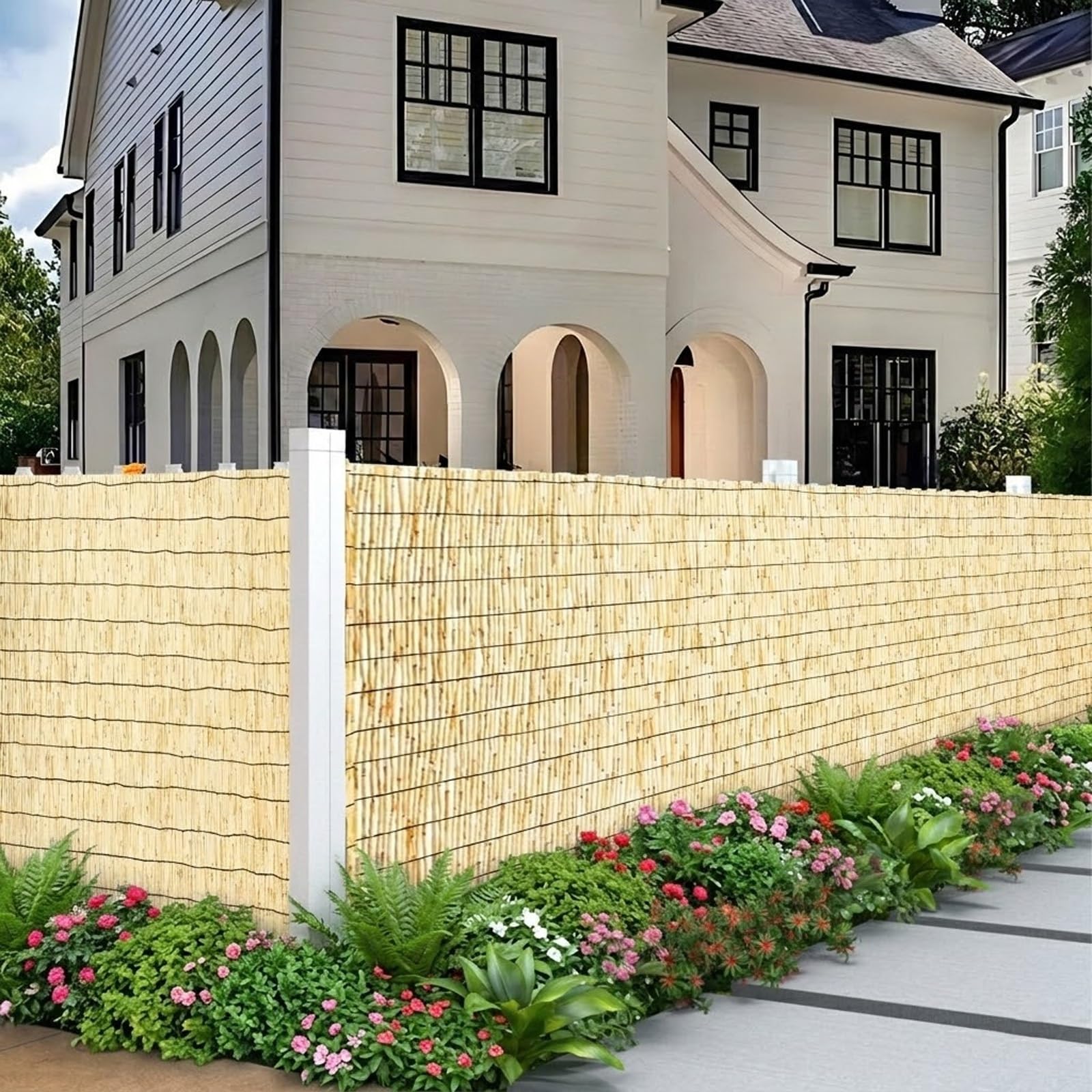 Rotolo di Arella Canna Naturale, Recinzione Frangivista Giardino bambù, Decorazioni Recinzione Frangivista, Copertura Privacy for Terrazzo Esterno(H150cmxL400cm)