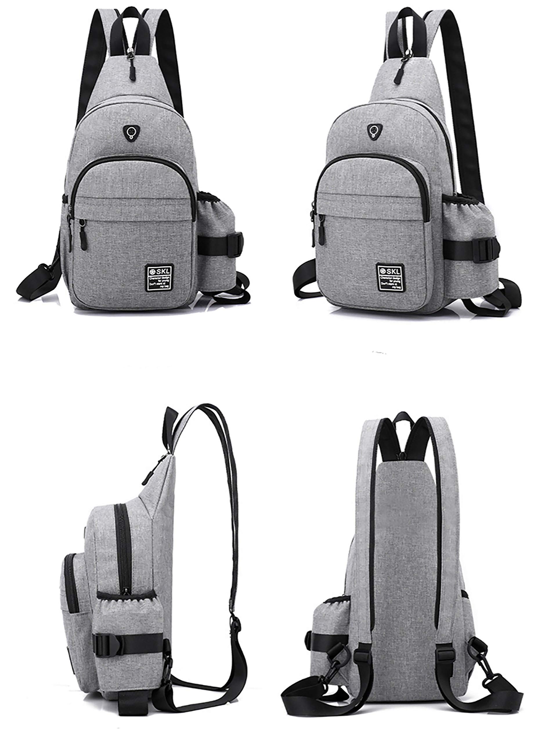 DOUBLE A IRON Sling Bag Crossbody Shoulder Multipurpose Casual Daypacks with Earphone Hole for Men Women - Gray