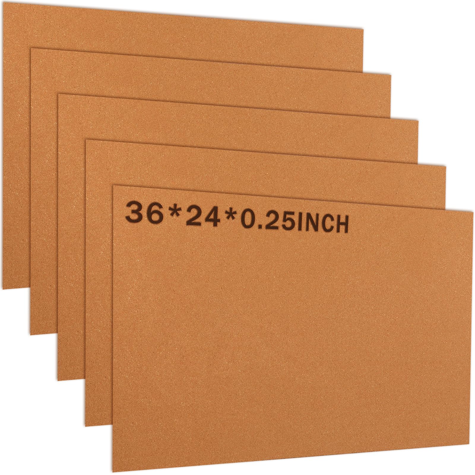 Cork Sheets Set, 1/4 Inch Thickness Rectangle Frameless Cork Boards Large Without Adhesive Cork Sheets for Bulletin Boards, DIY, Wall, Home, School, Office, Decorative, 36 x 24 Inches (5 Pack)