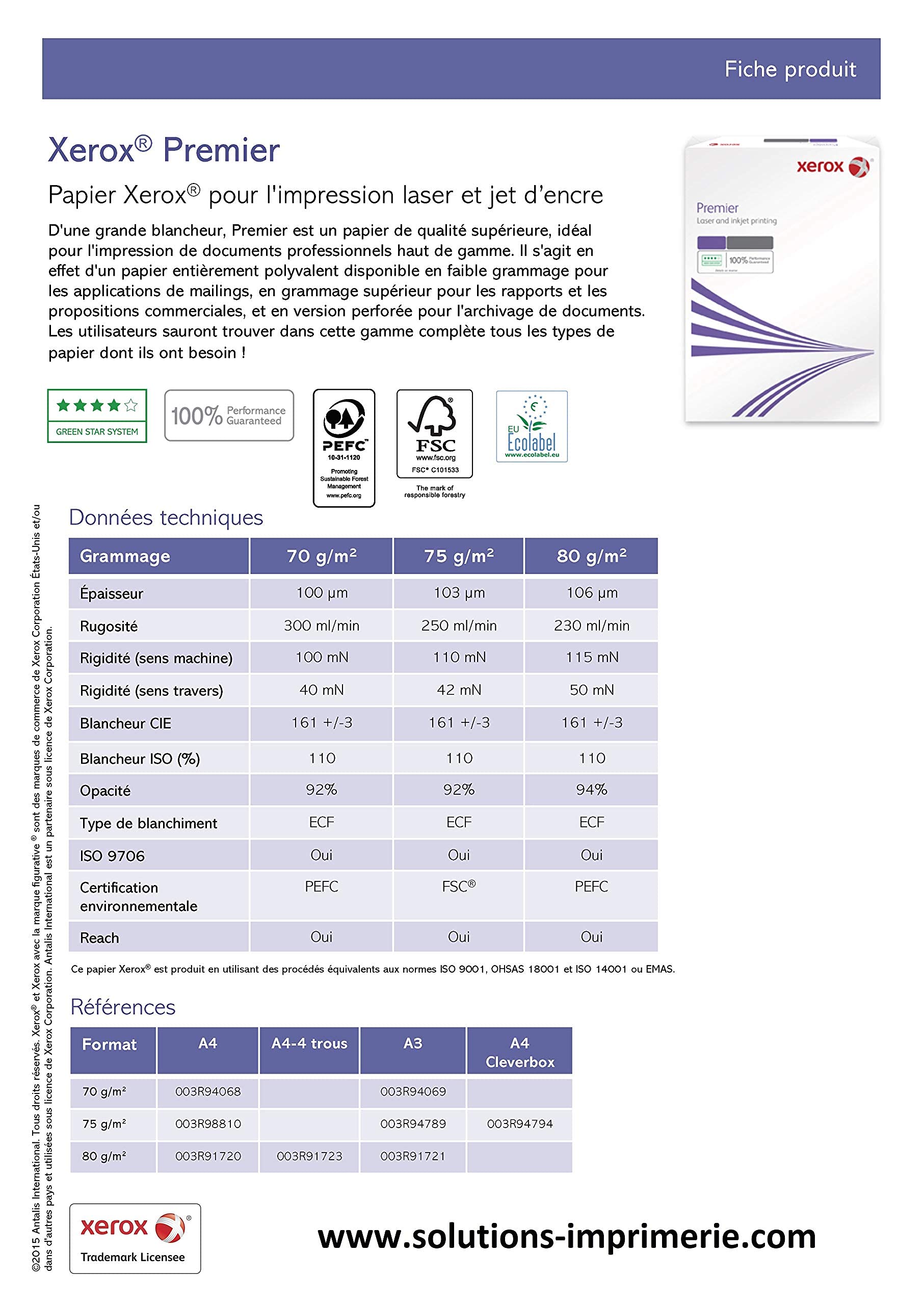 Lot De 5 Ramettes Xerox Premium ColorPrint A4 80g/m² - Papier Blanc Idéal Impression Couleur Et Laser (Import Allemagne)