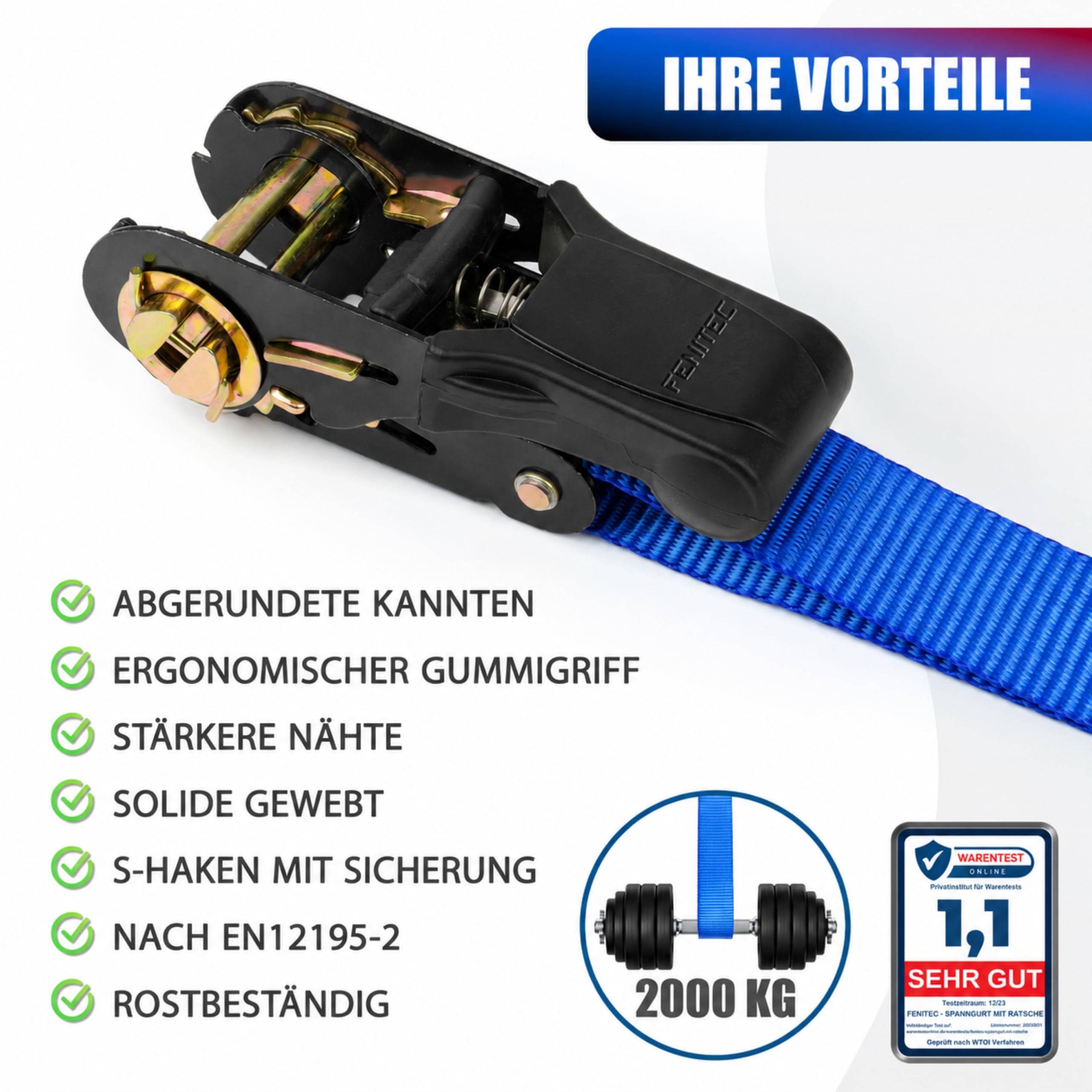 4X Spanngurte mit Ratsche und Haken 5m 25mm – 1000kg Bruchlast – TÜV/GS EN 12195-2 geprüfte Zurrgurte – Doppelnaht – Ratschengurte Set zur Ladungssicherung bei jedem Wetter (Blau, 1000 kg)