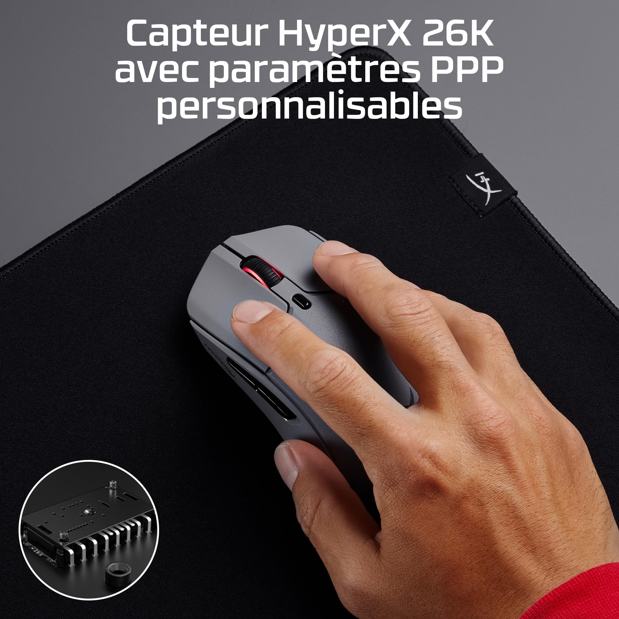 HyperX Pulsefire Haste 2 Pro Wireless, Souris Gaming sans Fil Ultra Légère 61 g, Capteur HyperX 26K Jusqu’à 26 000 DPI, Polling Rate 4 000 Hz, Double Connexion sans Fil 2.4 GHz et Bluetooth, Gris