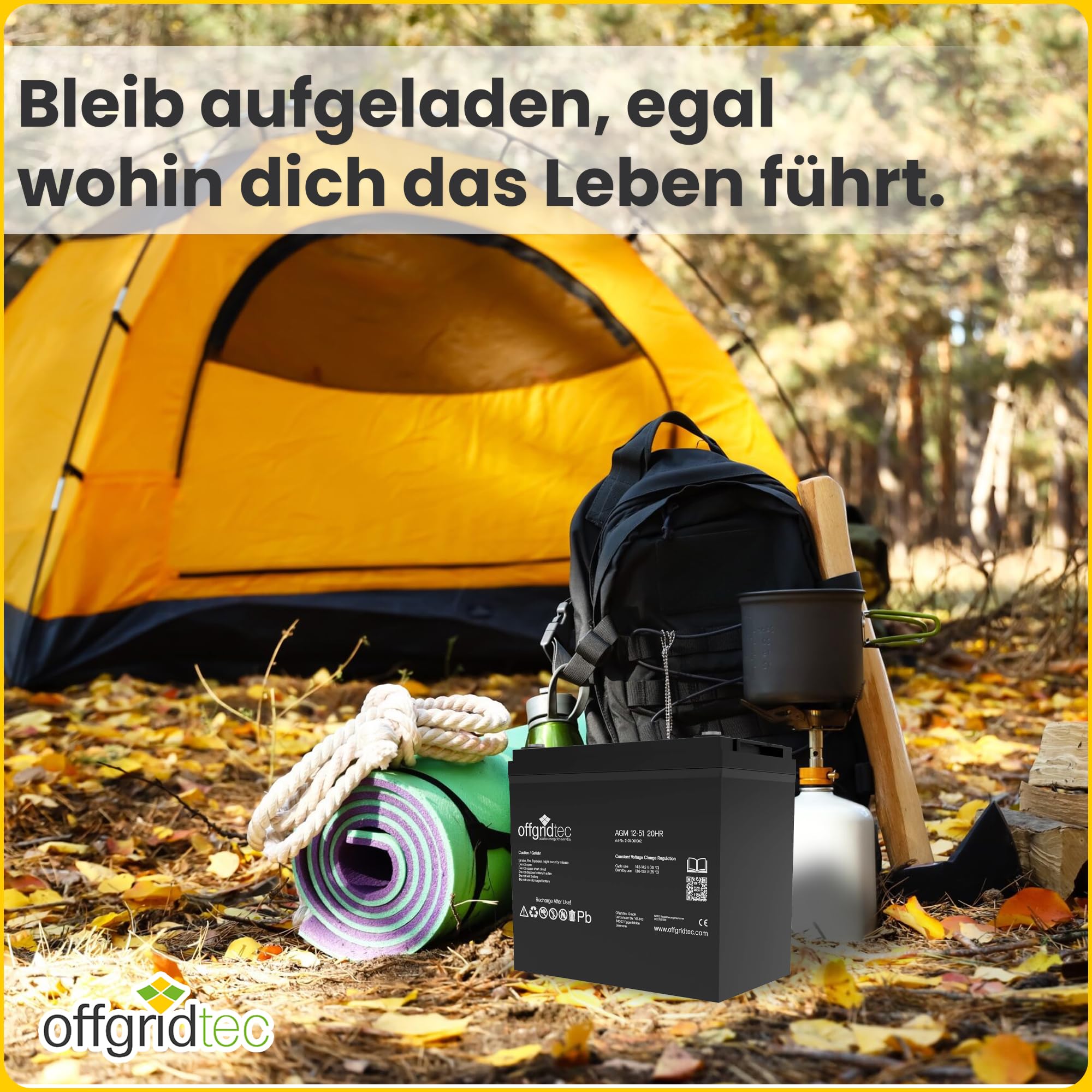 Offgridtec AGM Solar Batería para aplicaciones cíclicas, 51 Ah/12 V, 001002