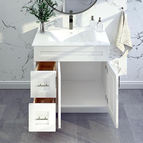 Miniatura 6 de White Shaker - Base para lavabo de baño con cajones de 36 pulgadas, listo para montar