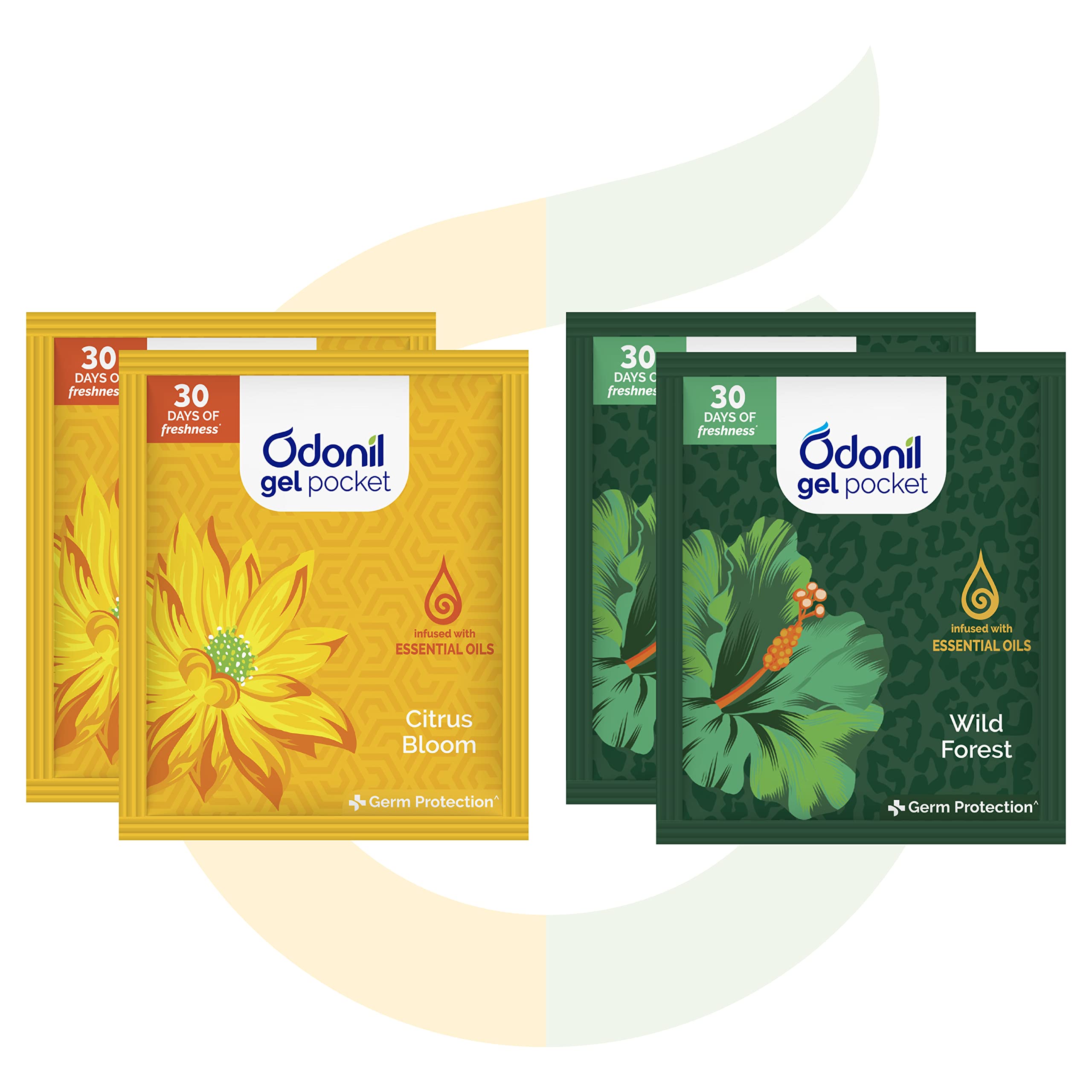 Odonil Gel Pocket - 40g (Assorted Pack of 4) | Citrus Bloom + Wild Forest | Infused with Essential Oils | Germ Protection | Lasts Up to 30 days | Air Freshener for Bathroom and Toilet (B0BPXTGNTY) Amazon Price History, Amazon Price Tracker