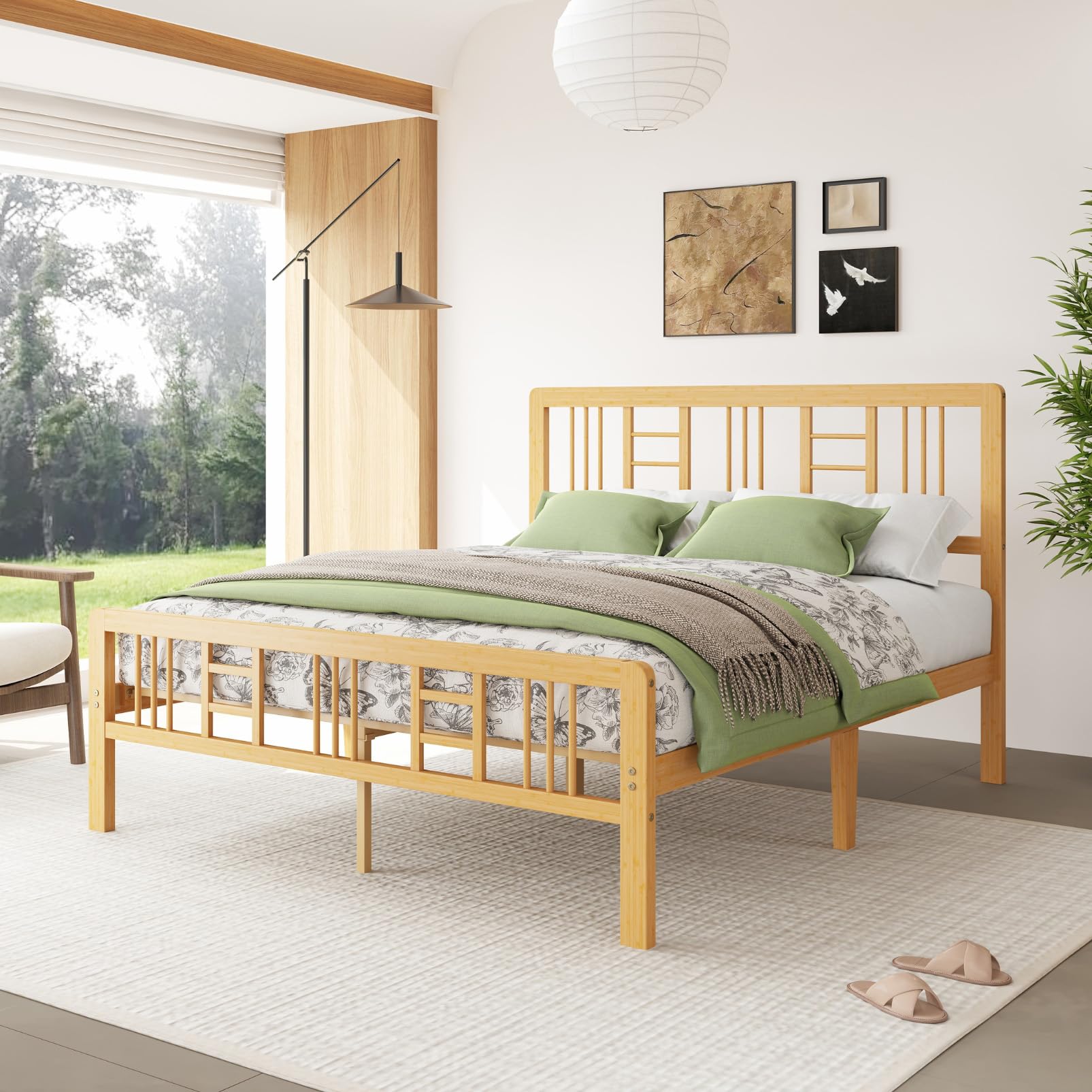 Sementa 14 Inch Bamboo Wood Full Size Platform Bed Frame with Headboard and Footboard, Metal Slat Support Bed Frame Full Heavy Duty, No Box Spring