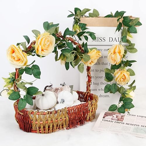 Miniatura 4 de TELDRASSIL 4 guirnaldas de flores artificiales de seda falsa, vid colgante para boda, fiesta, fondo, arco de jardín, decoración de fondo (champán)