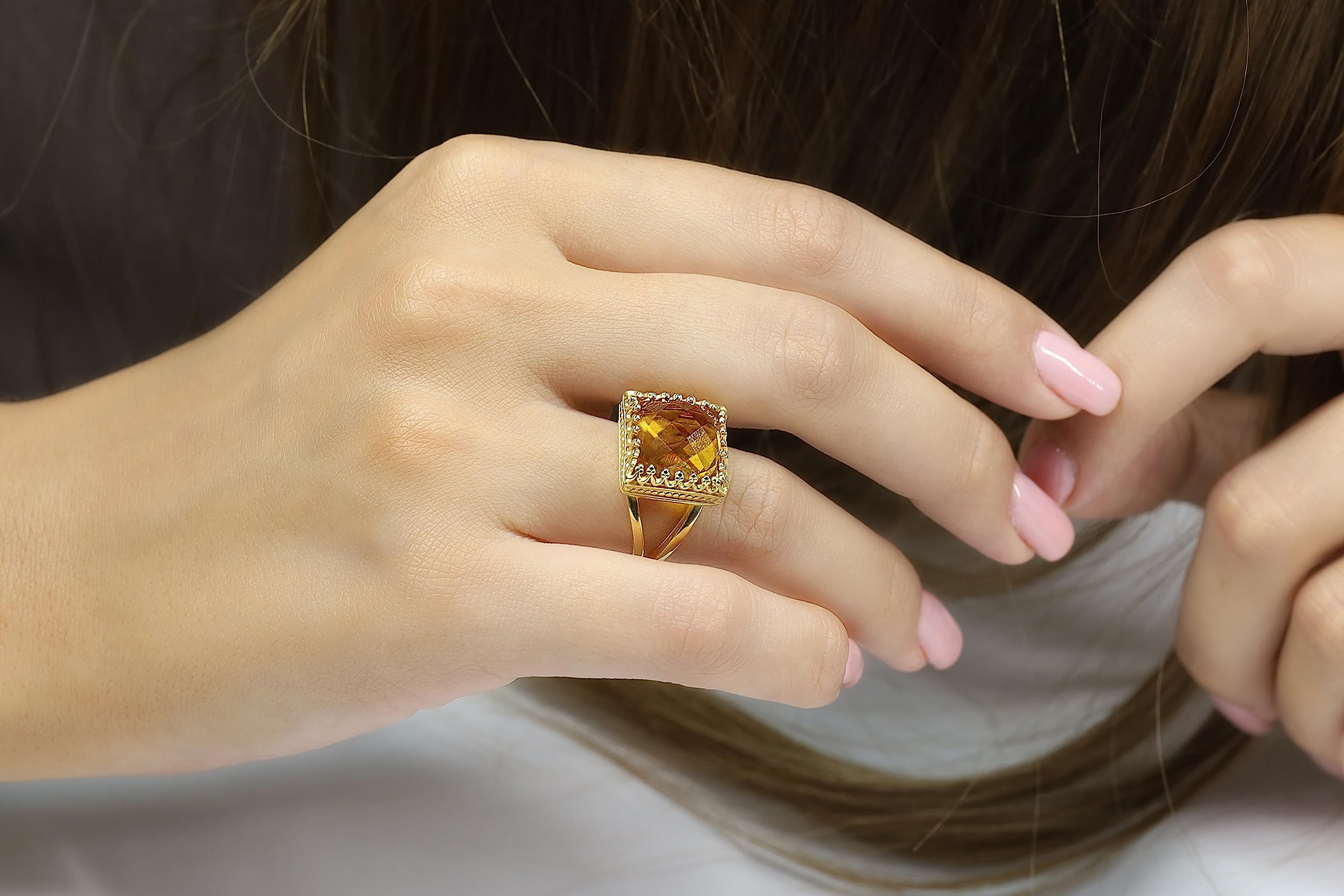 Anillo de Oro Citrino 14k - Joya de Piedra de Nacimiento Noviembre