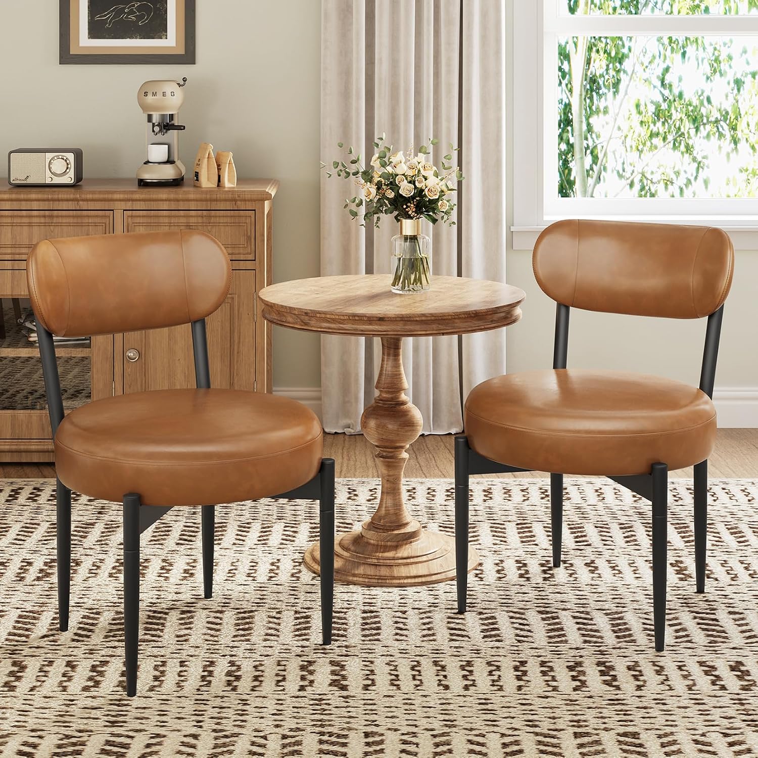 Welzona Upholstered Dining Chairs Set of 4, PU Leather Dining Room Chairs with Sturdy Metal Legs, Kitchen Chairs for Dining Room/Kitchen/Restaurant/Hotel, Modern Style, Brown