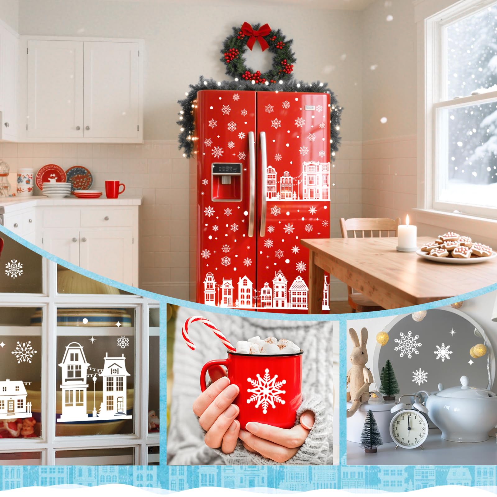 Rebanky Raamafbeeldingen, Kerstmis, zelfklevende stickers, Kerstmis, raamstickers, kerststickers, raamdecoratie, sneeuwvlokken, eland, herbruikbaar, 6 vellen