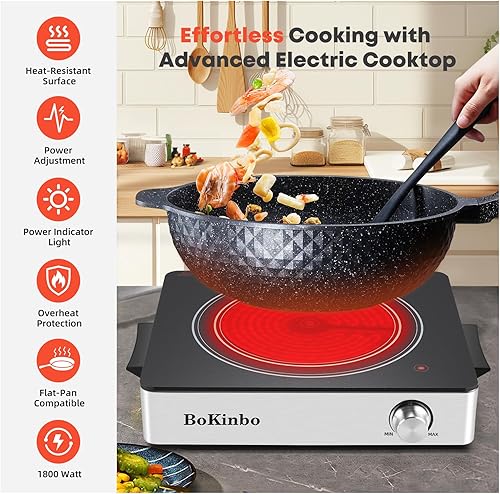 Miniatura 2 de Quemador infrarrojo único, estufa eléctrica 1800w, estufa eléctrica portátil de tamaño compacto, quemadores para cocinar, platos calientes para