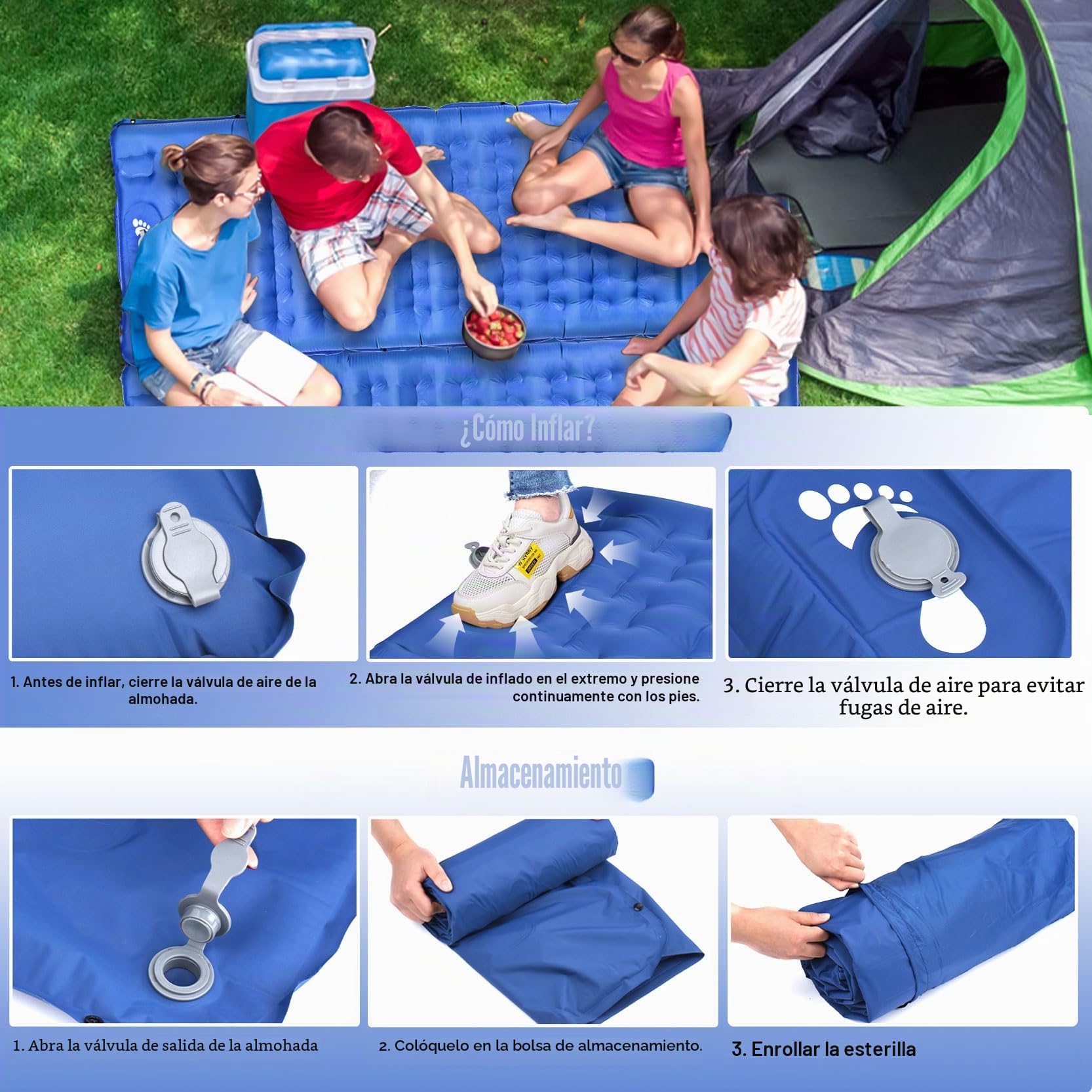 Colchón Hinchable Camping, Esterilla Hinchable con Almohada y Bomba de Pie, Colchón Colchoneta Inflable Plegable para Dormir Senderismo Aventura Acampad Senderism Viajes