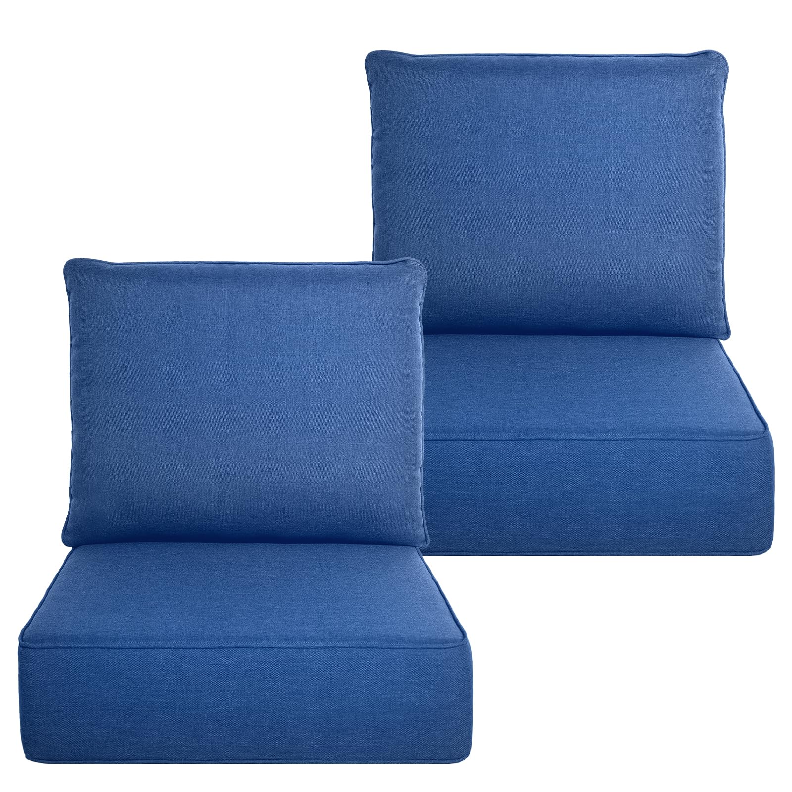 belord luxury 6" thick outdoor cushion 2 set - 24 x24 inch 28d sponge filling fade-resistant chair cushion, spill proof removable patio furniture replacement cushion for sofa bench swing - blue